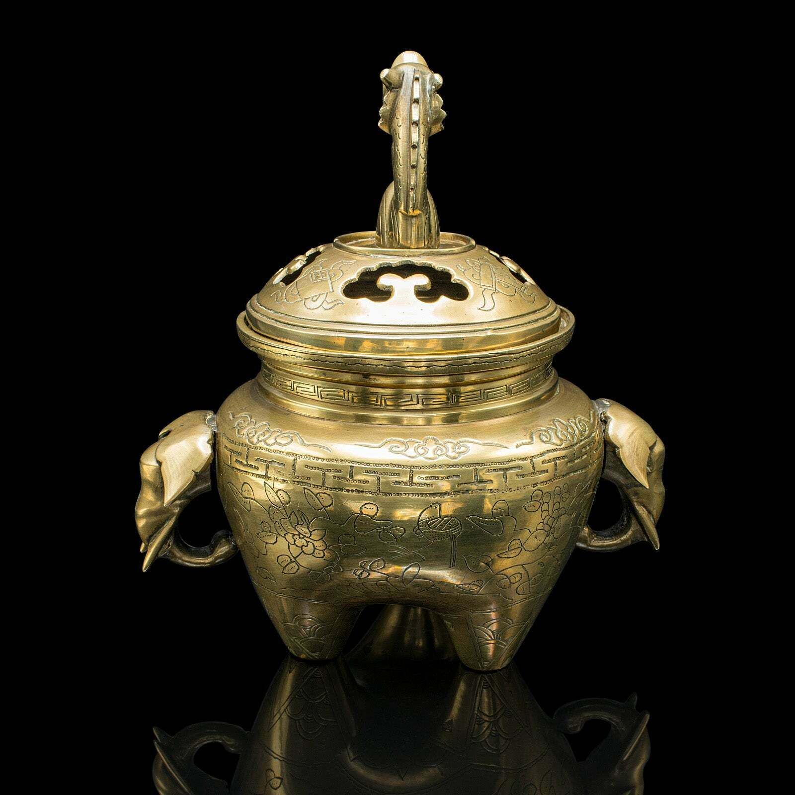 Antique Decorative Censer, Chinese, Brass, Incense Burner, Qing, Victorian, 1900 photo Home Decor