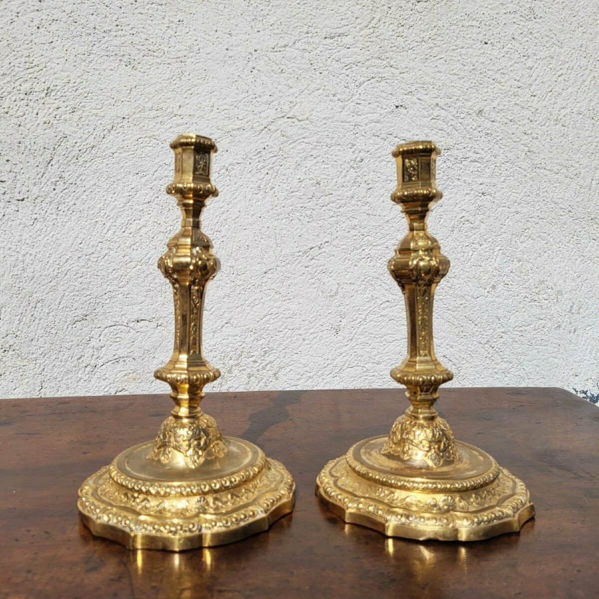 Pair Of Mercury Gilt Bronze Candlesticks, 19th Century photo furniture