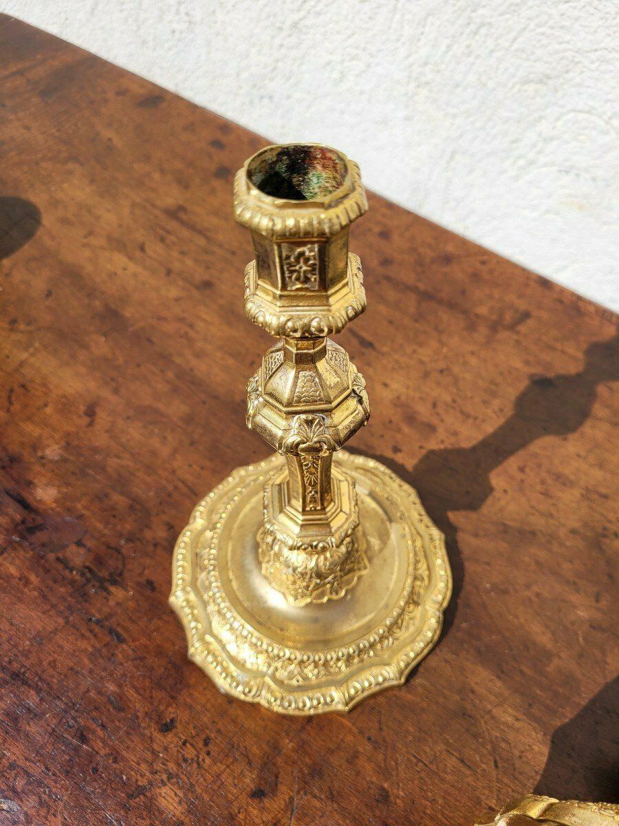 photo for sale Pair Of Mercury Gilt Bronze Candlesticks, 19th Century