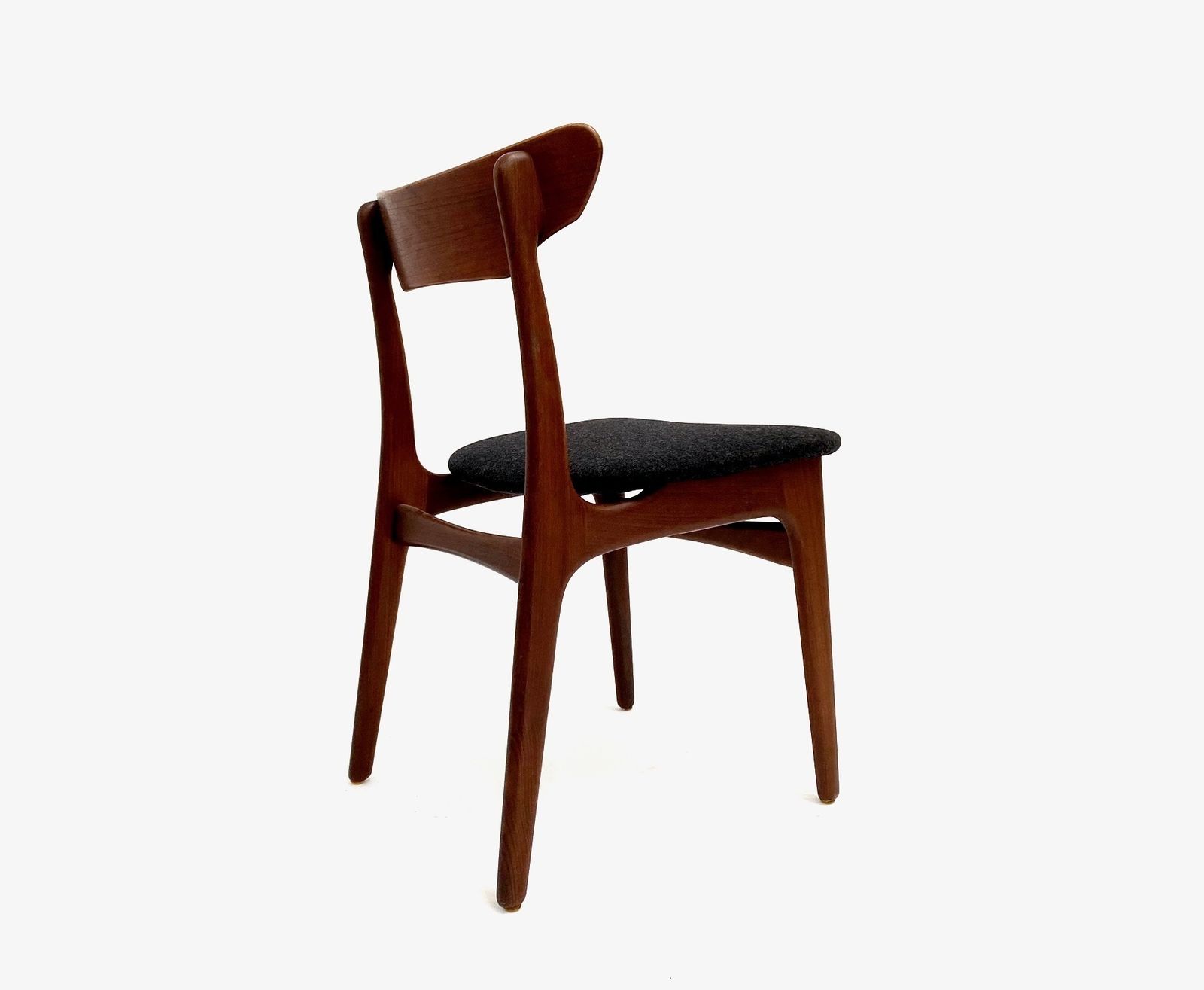 Danish Schiønning & Elgaard Set Of 4 Teak And Charcoal Black Wool Dining Chairs Mid Century 1960s photo vinterior