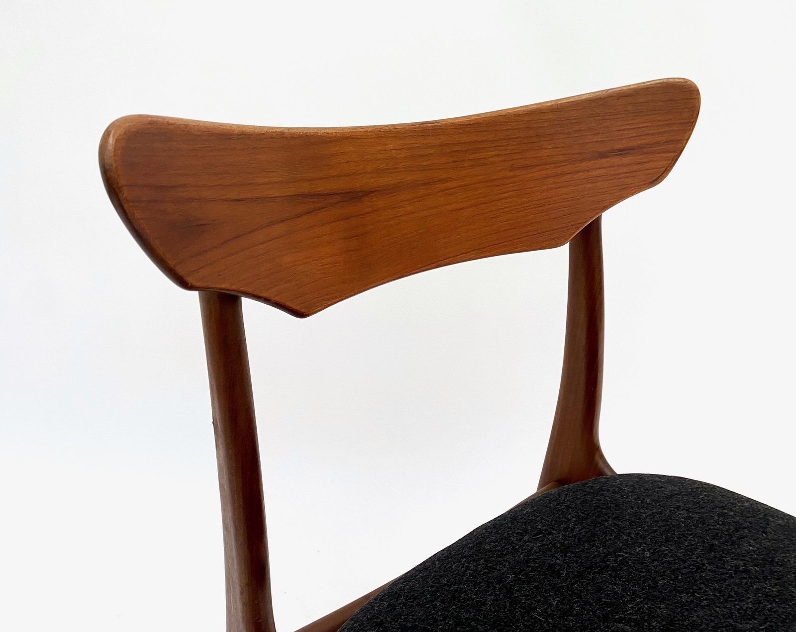 photo buy Danish Schiønning & Elgaard Set Of 4 Teak And Charcoal Black Wool Dining Chairs Mid Century 1960s