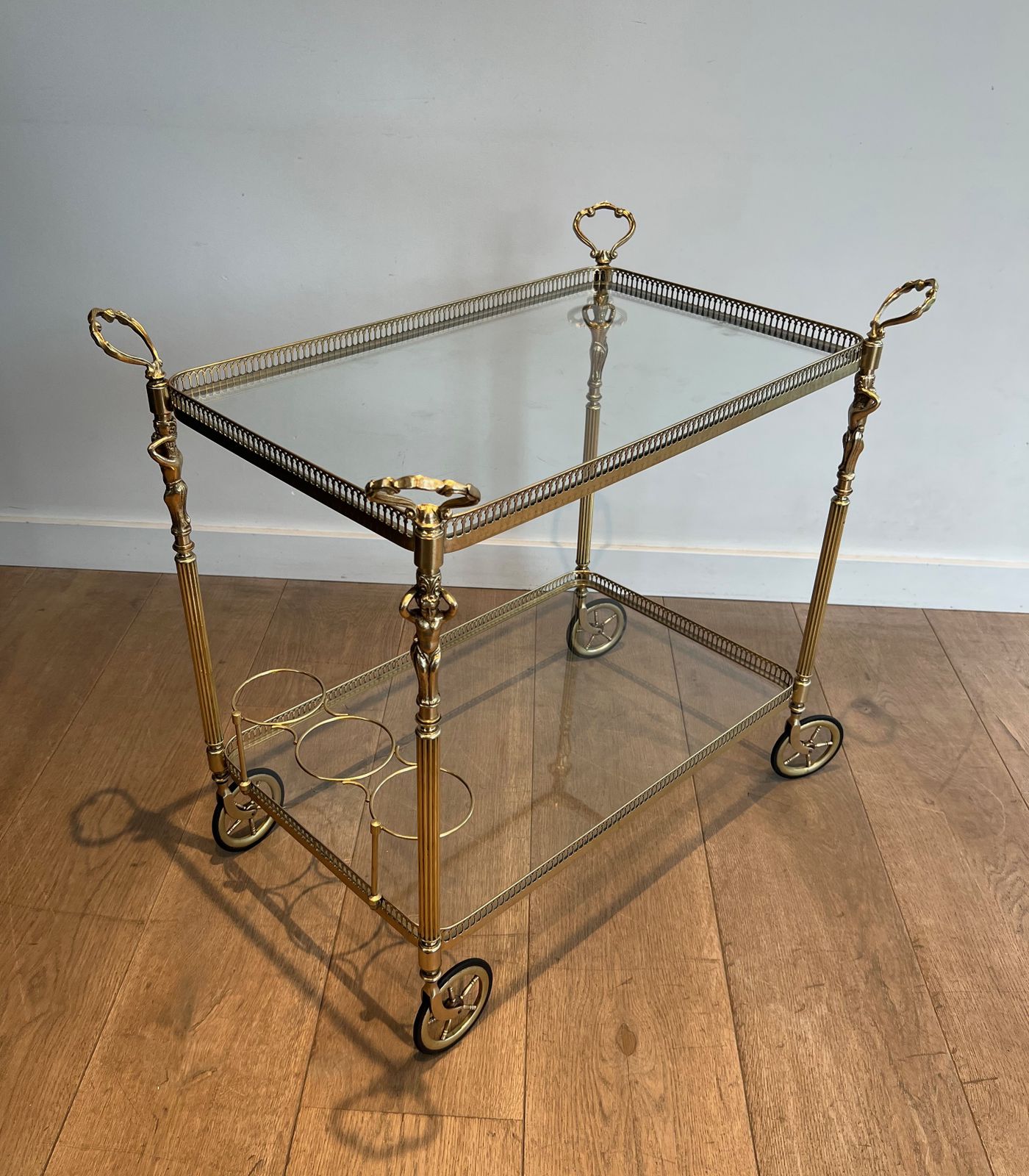 Neoclassical Style Brass Trolley With Cherub Decor In The Style Of Maison Jansen photo furniture