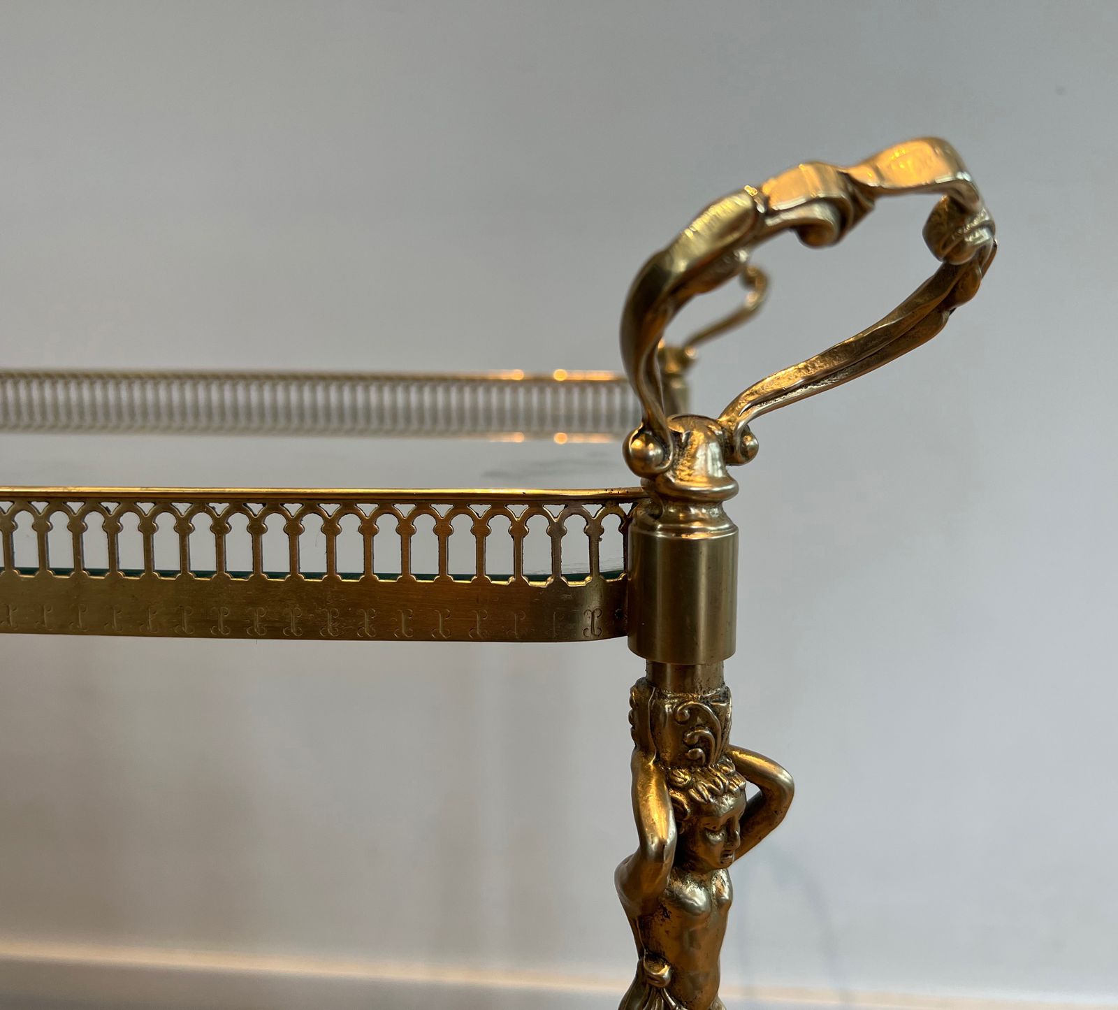 Neoclassical Style Brass Trolley With Cherub Decor In The Style Of Maison Jansen photo vinterior