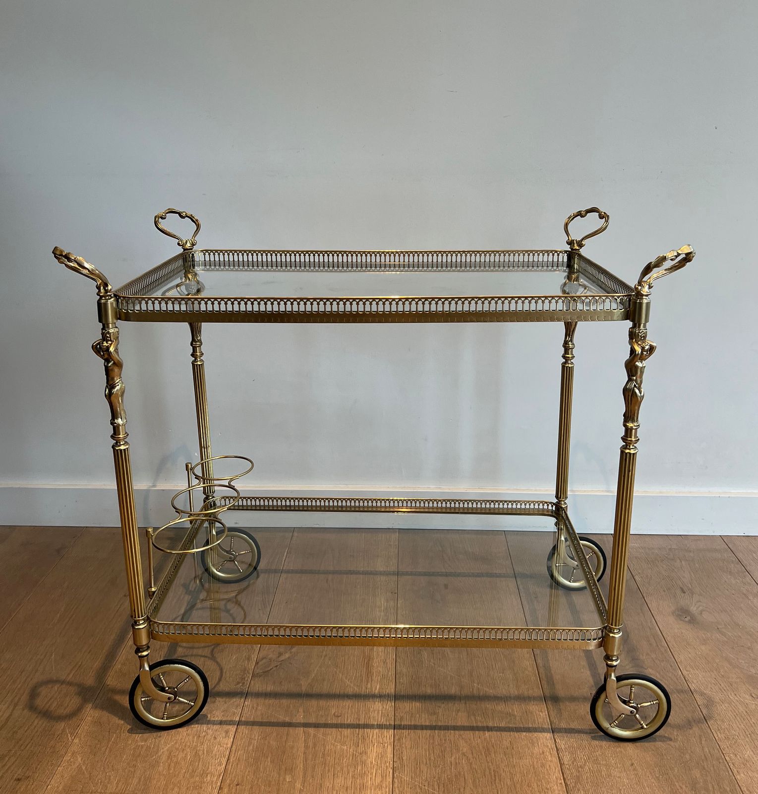 2850.0 Neoclassical Style Brass Trolley With Cherub Decor In The Style Of Maison Jansen photo