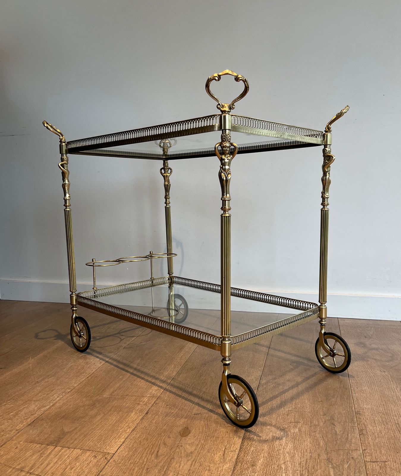 photo vinterior Neoclassical Style Brass Trolley With Cherub Decor In The Style Of Maison Jansen