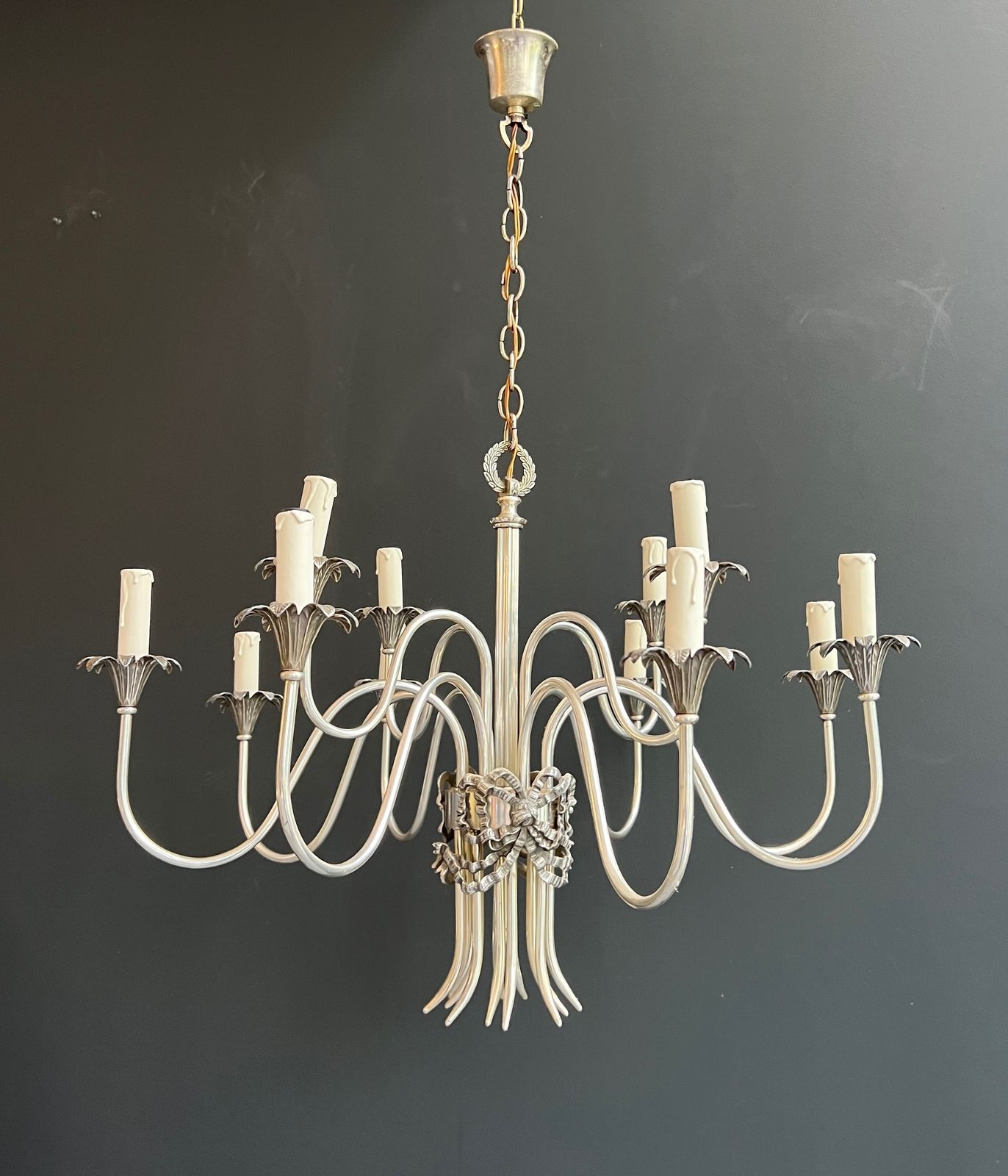 Neoclassical Style Chandelier In Silver Metal From Maison Charles