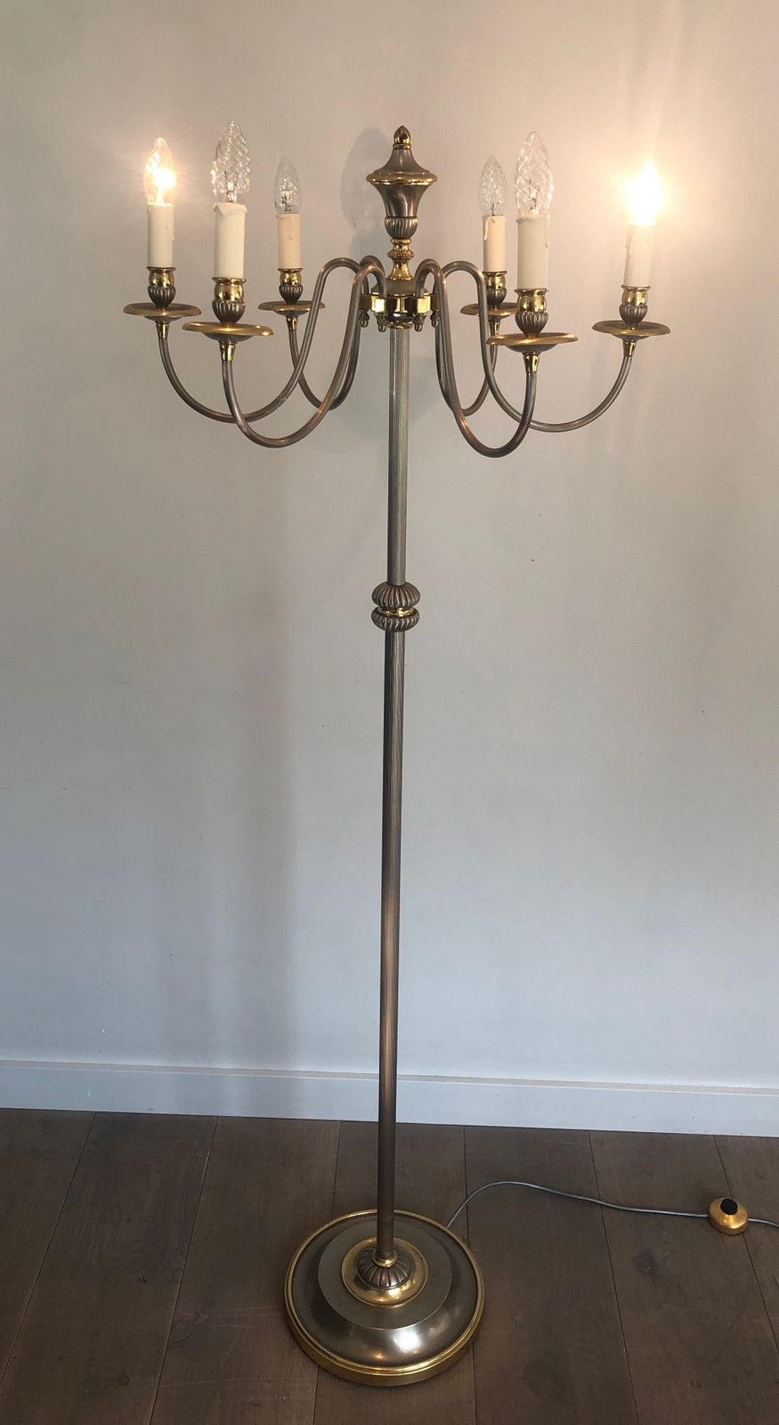 Silver Metal Floor Floor Lamp And 6 Arch Of Light Floor Lamp For Flooring Made Of Silver Plated Metal And Brass With 6 Arm Free Of Light. French Work. photo furniture