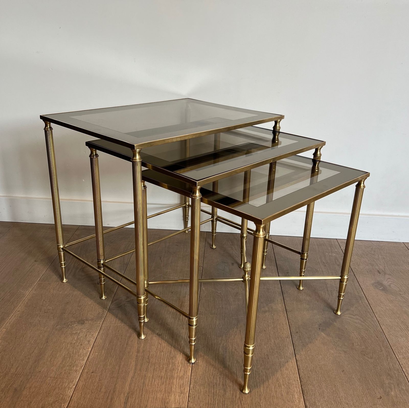 Neoclassical Style Brass Nesting Tables Set From Maison Jansen photo furniture