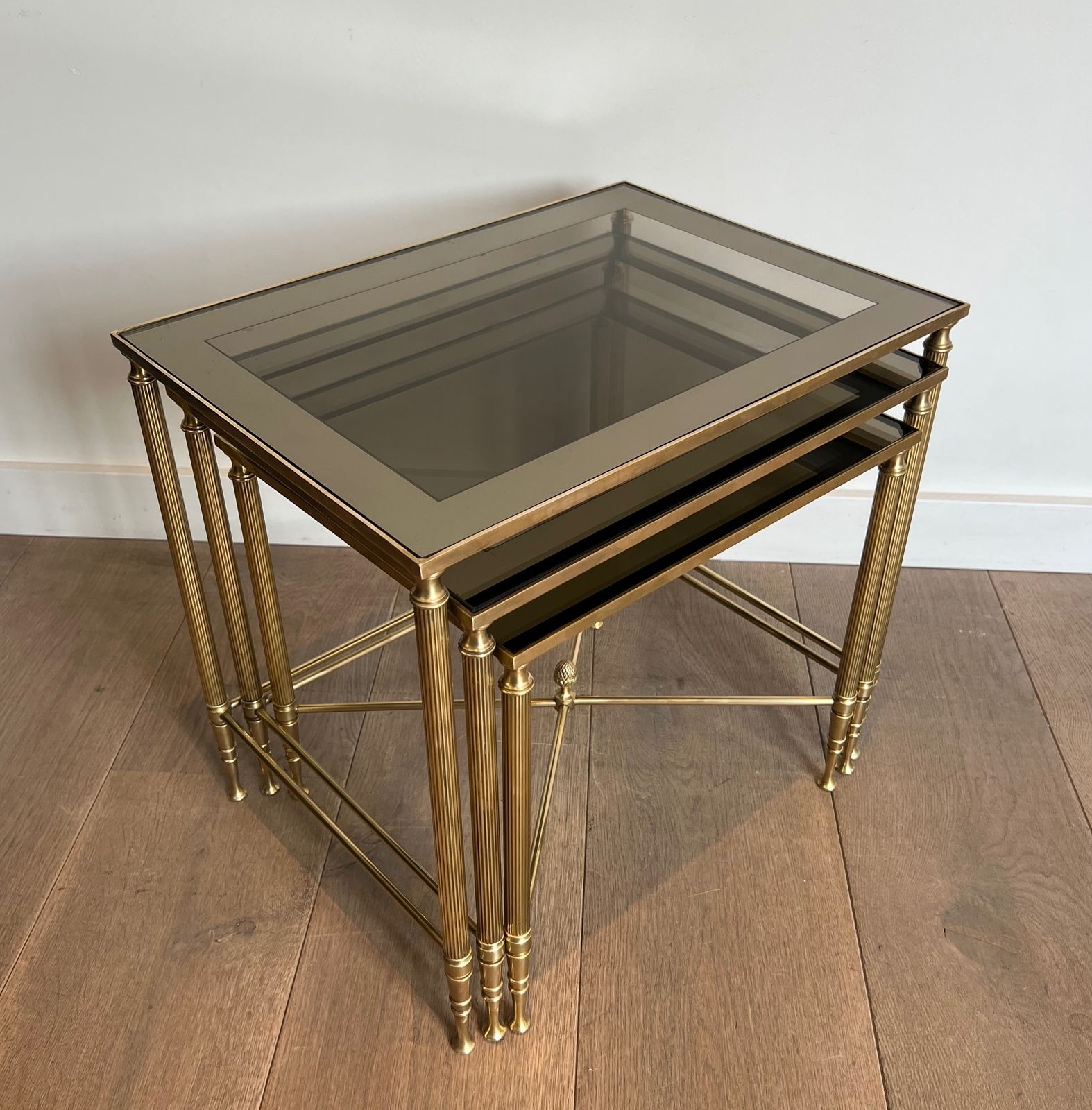 Neoclassical Style Brass Nesting Tables Set From Maison Jansen photo for sale