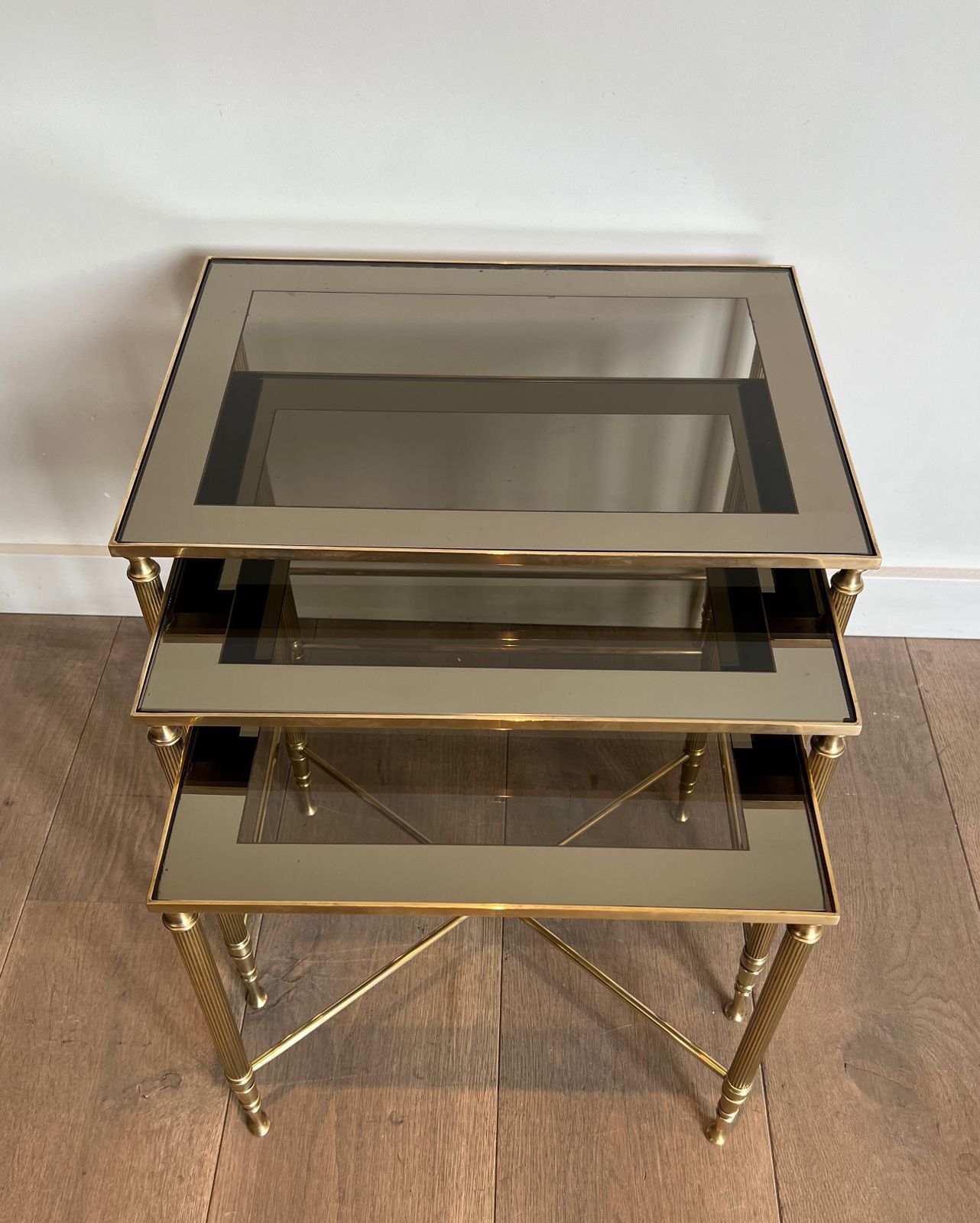 Neoclassical Style Brass Nesting Tables Set From Maison Jansen photo vinterior