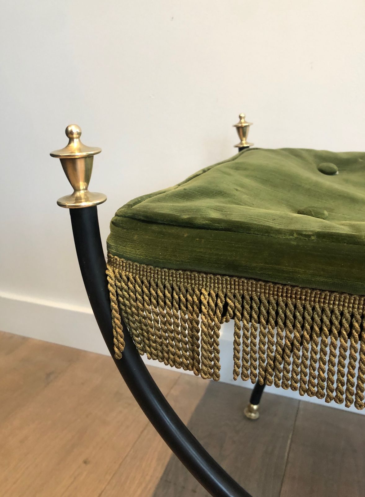 photo buy Neoclassical Style Stool In Black Lacquered Metal, Brass And Velvet