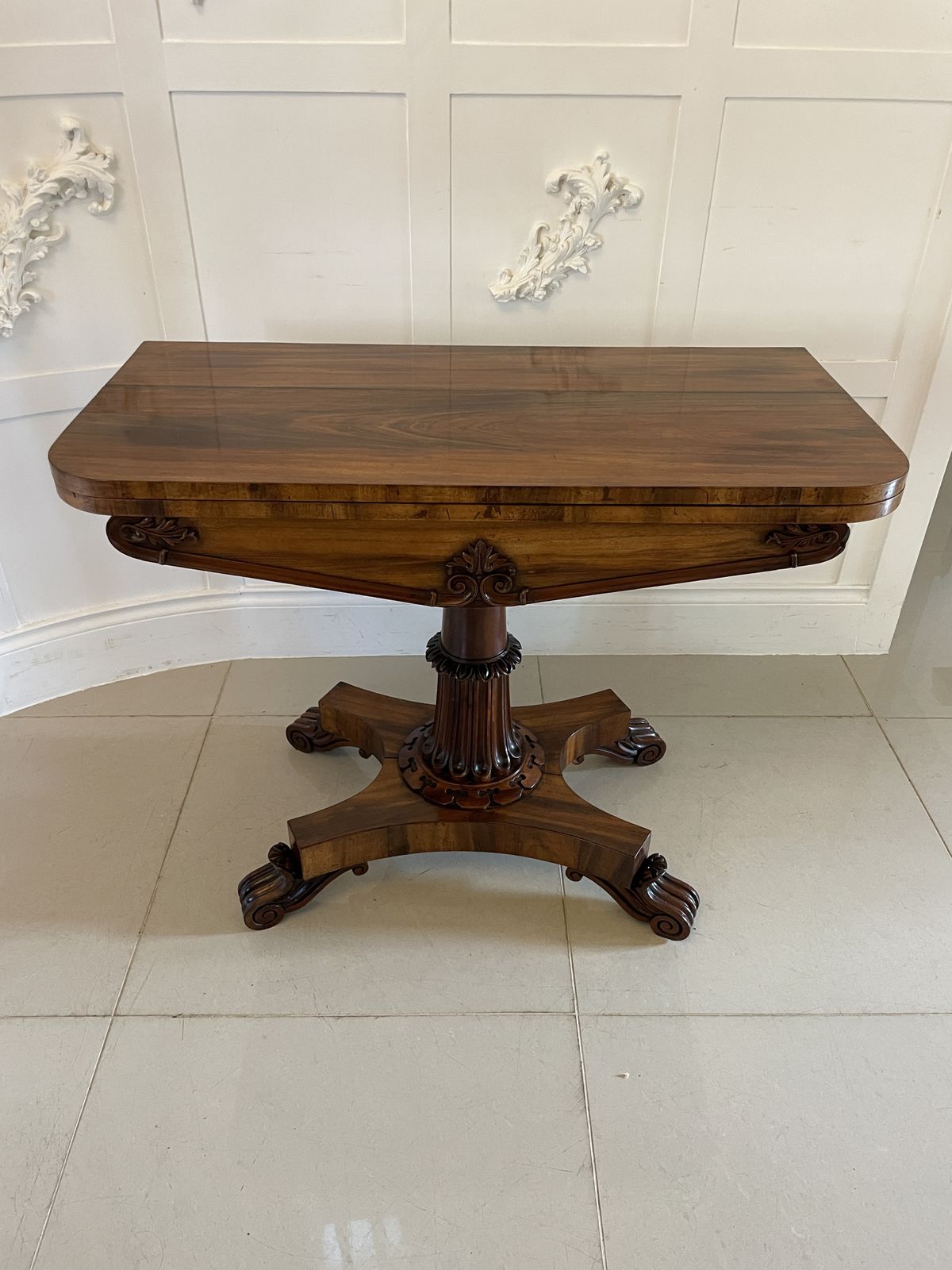 Antique 19th Century Quality Carved Rosewood Card Table