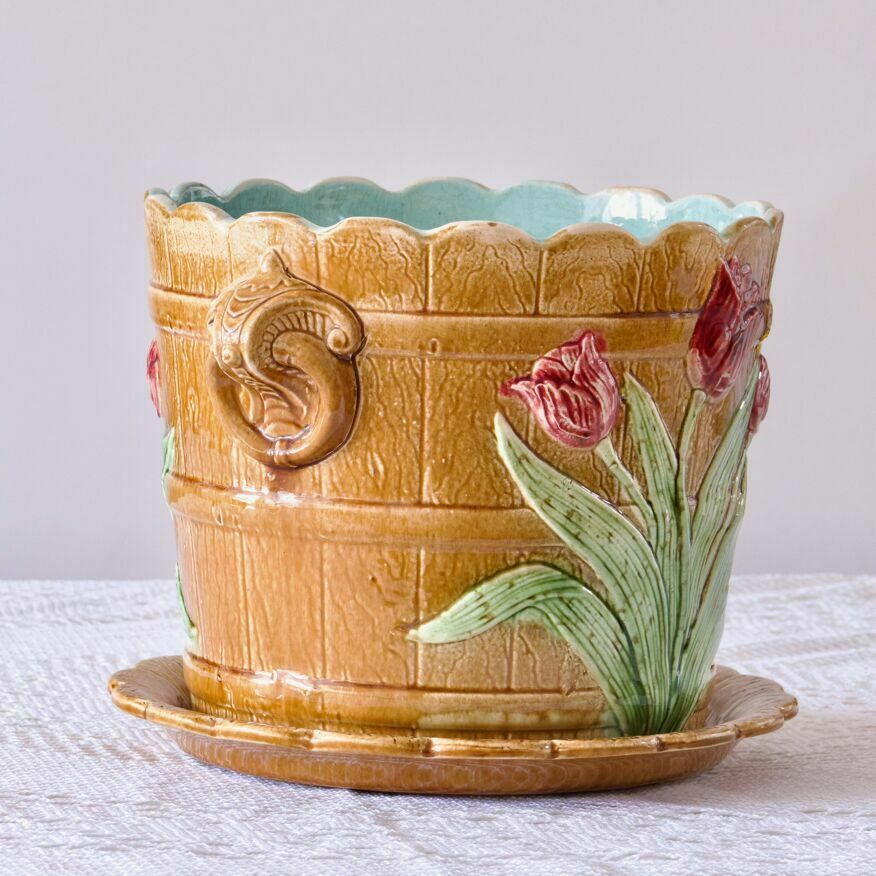 Large Wasmuel Art Nouveau Slip Cachepot, 19th Century photo for sale