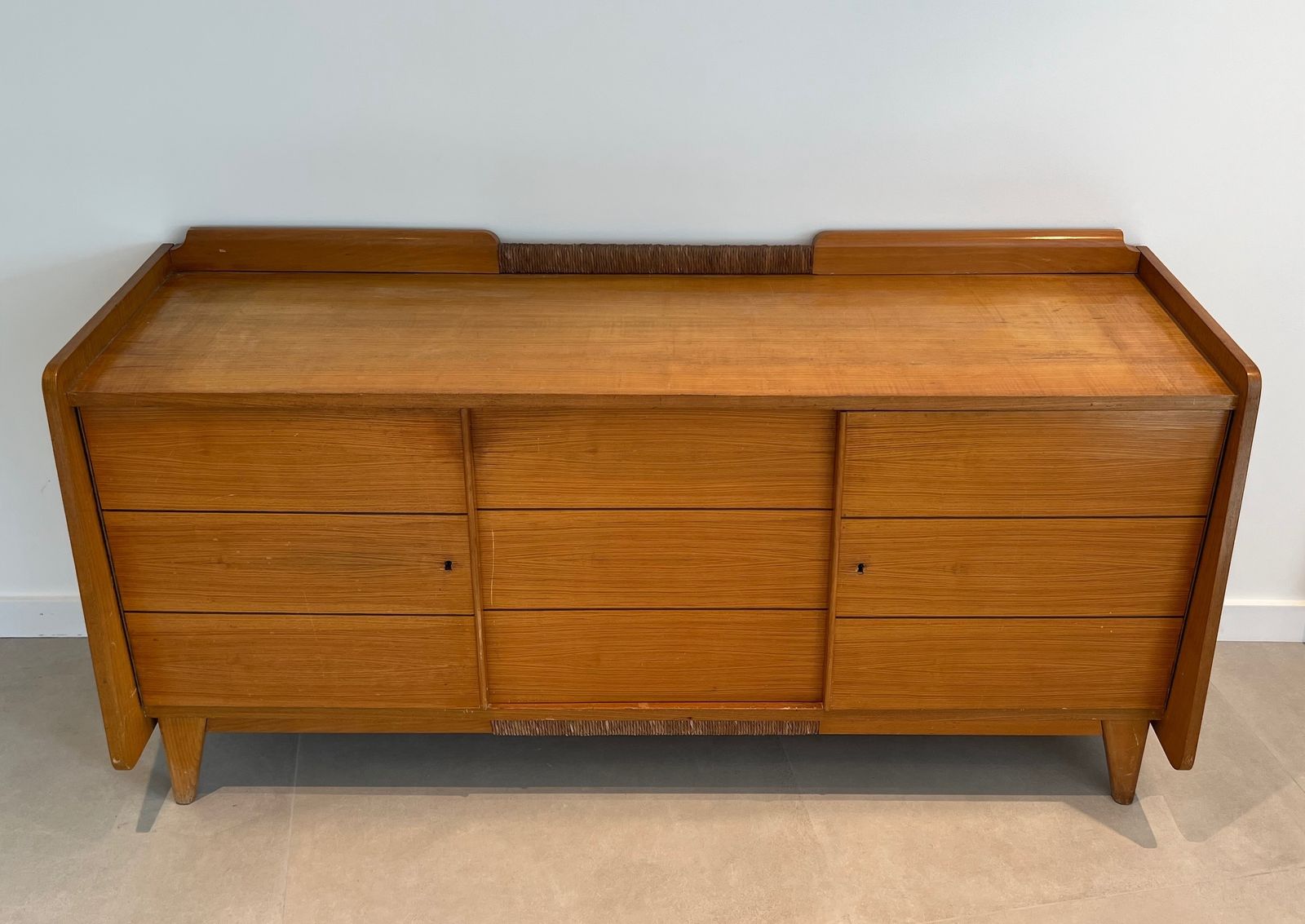 Fir And Rattan Sideboard, 1970s photo for sale