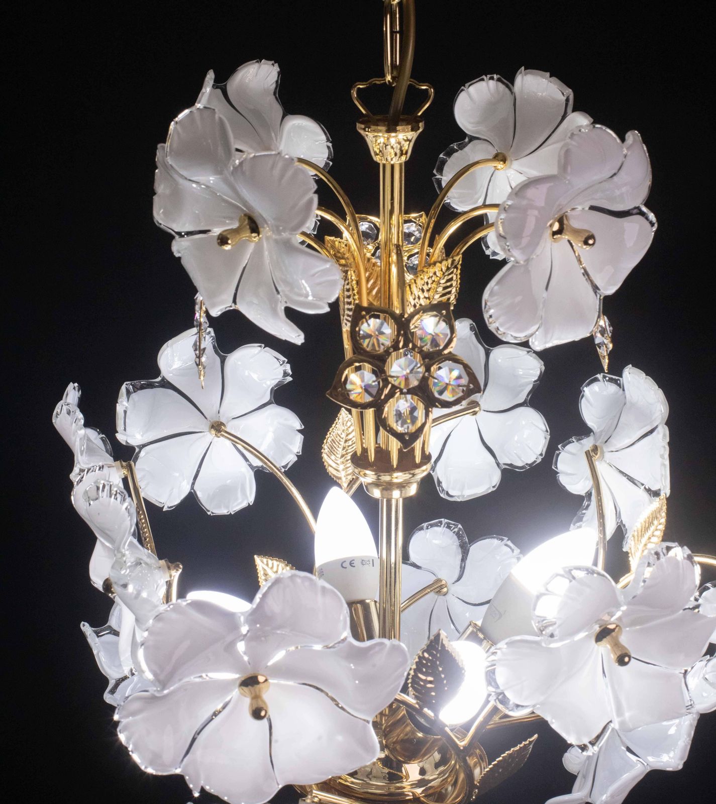 Charming Murano And Crystal Glass Vintage Chandelier White Flowers, 1970s photo Lighting