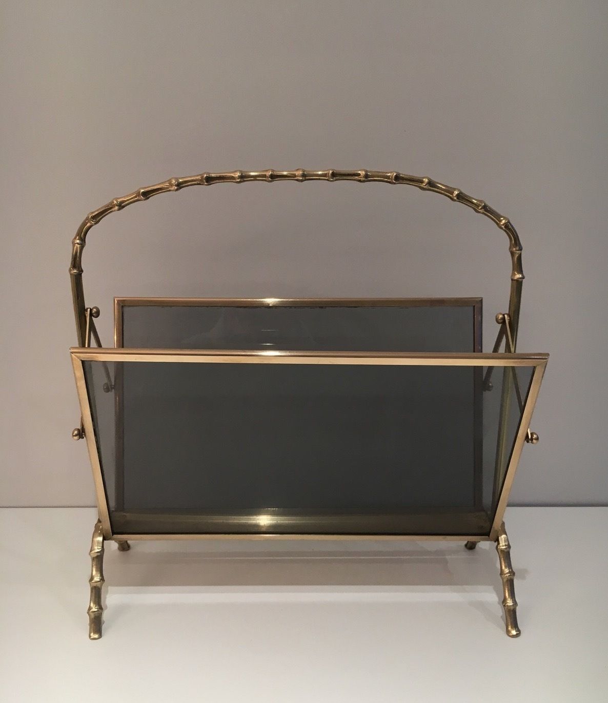 Faux Bamboo Style Magazine Rack In Brass From Maison Baguès photo for sale