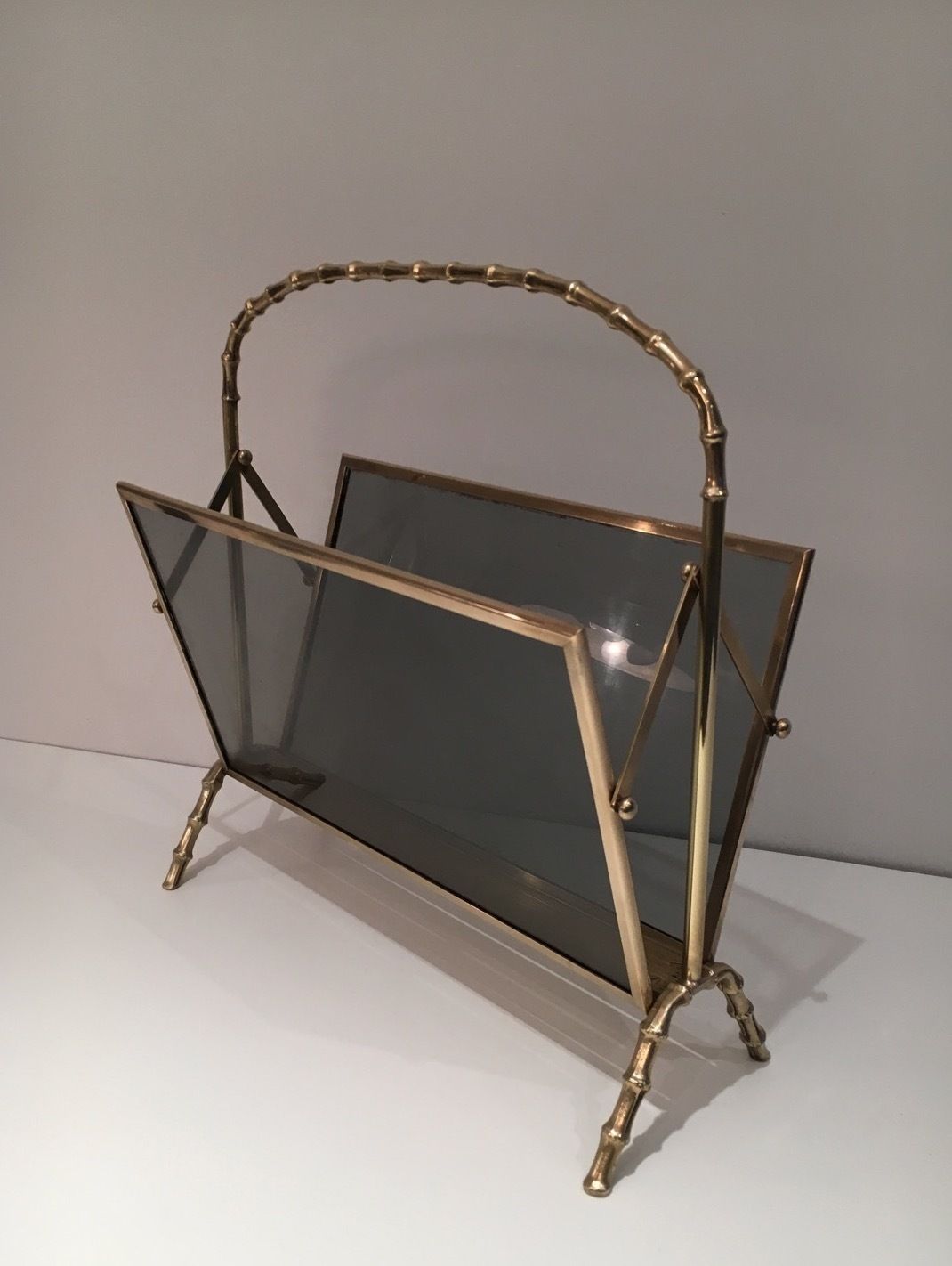 photo vintage Faux Bamboo Style Magazine Rack In Brass From Maison Baguès