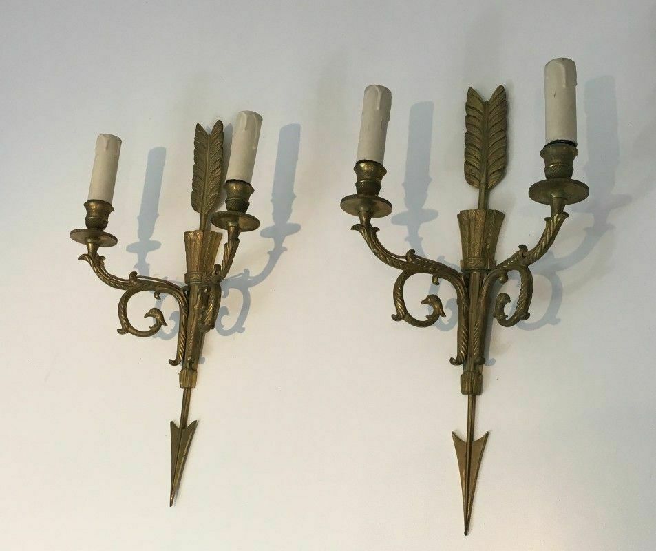 Pair Of Large Appliques With Quiver, Arrow And Eagle Head photo for sale