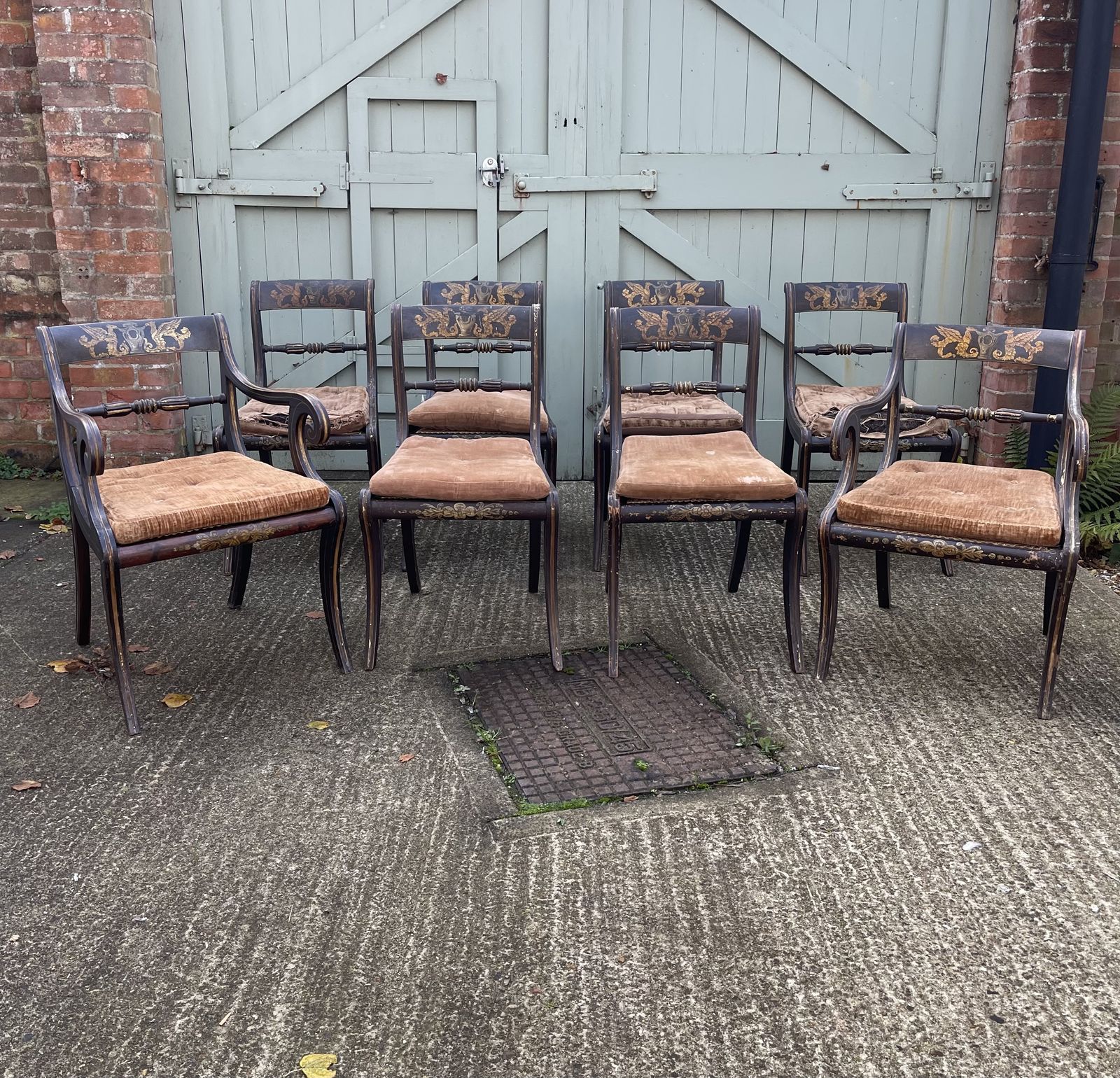A Rare Set Of Eight Regency Painted Dining Chairs