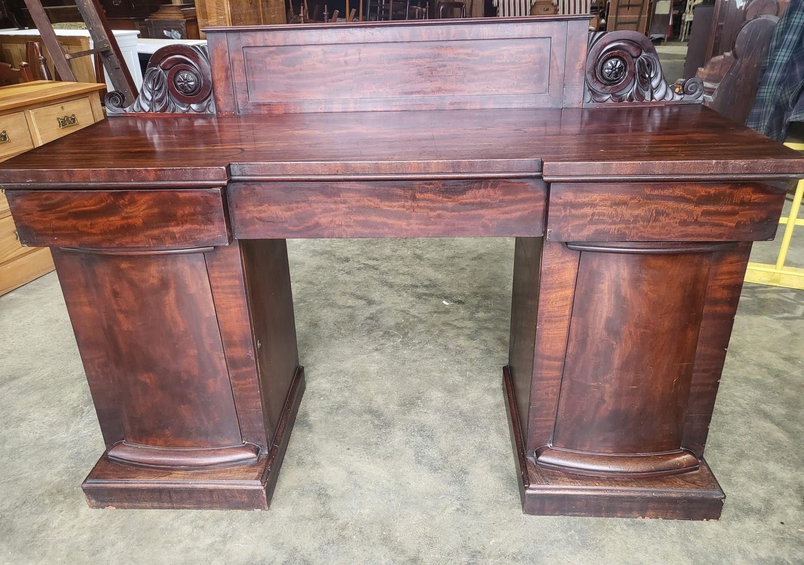 Antique Edwardian Victorian Mahogany Twin Pedestal Sideboard Drawers Wine Drawer