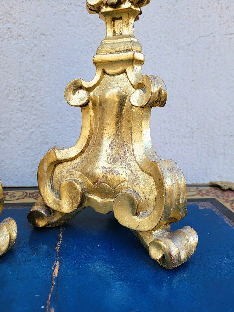 Set Of 3 Gilded Wood Candlesticks, 19th Century photo Home Decor