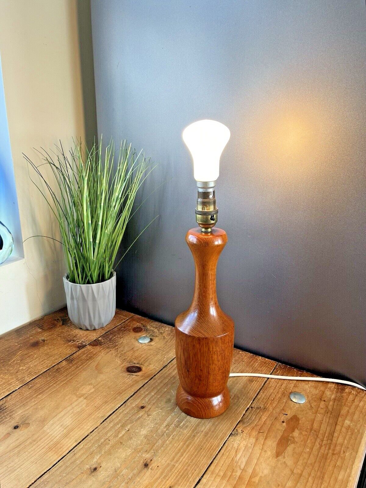 Mid Century 60's 70's Scandi Turned Teak Wooden Desk Bedside Light Table Lamp photo for sale