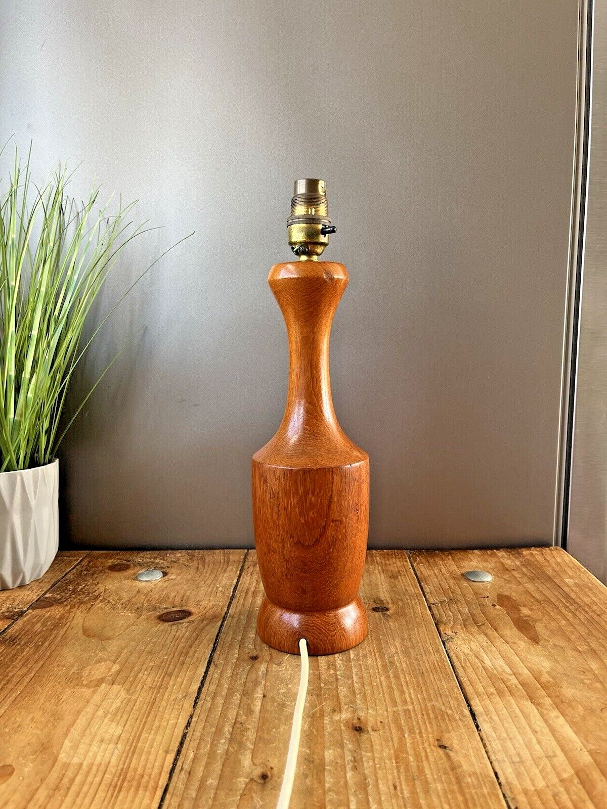 Mid Century 60's 70's Scandi Turned Teak Wooden Desk Bedside Light Table Lamp photo vinterior