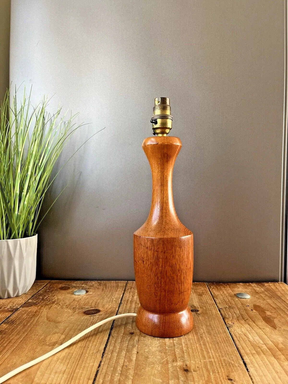 Mid Century 60's 70's Scandi Turned Teak Wooden Desk Bedside Light Table Lamp photo buy