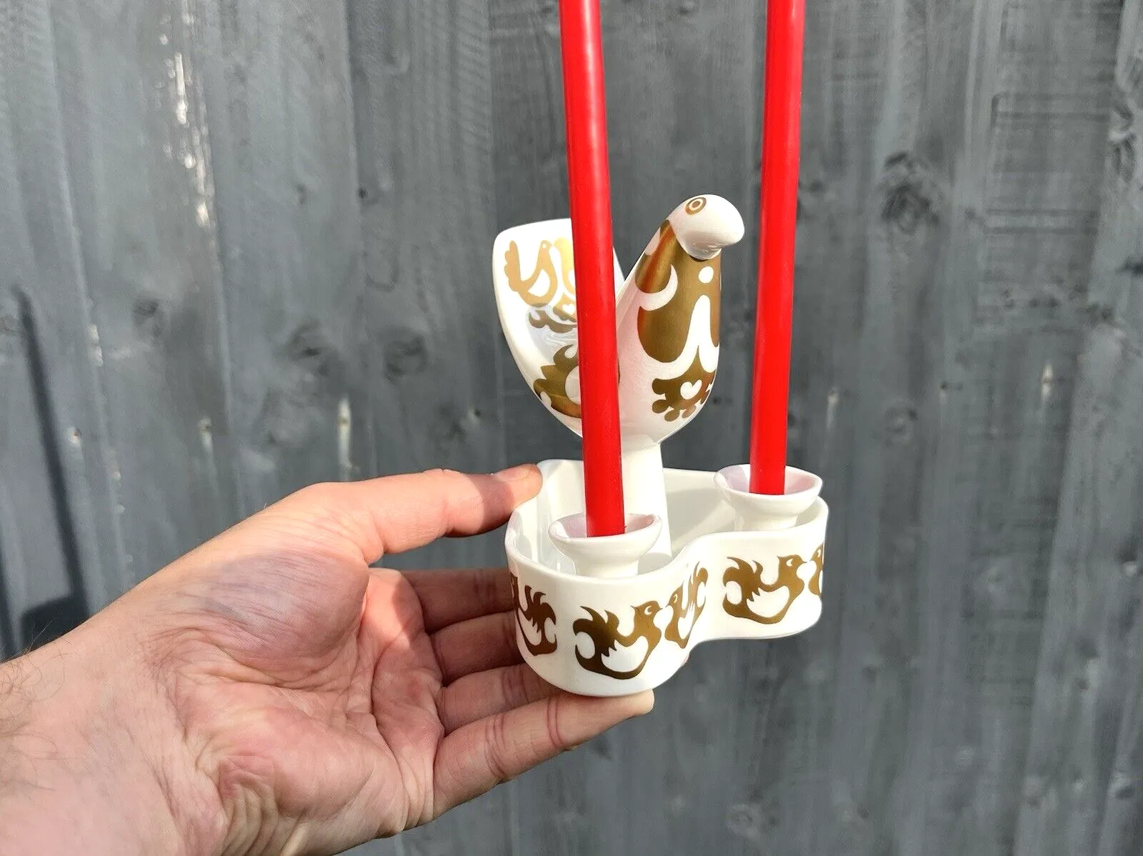 Highland Fine Bone China Stylised Bird Scandi Style Twin Taper Candle Holder Mcm photo furniture