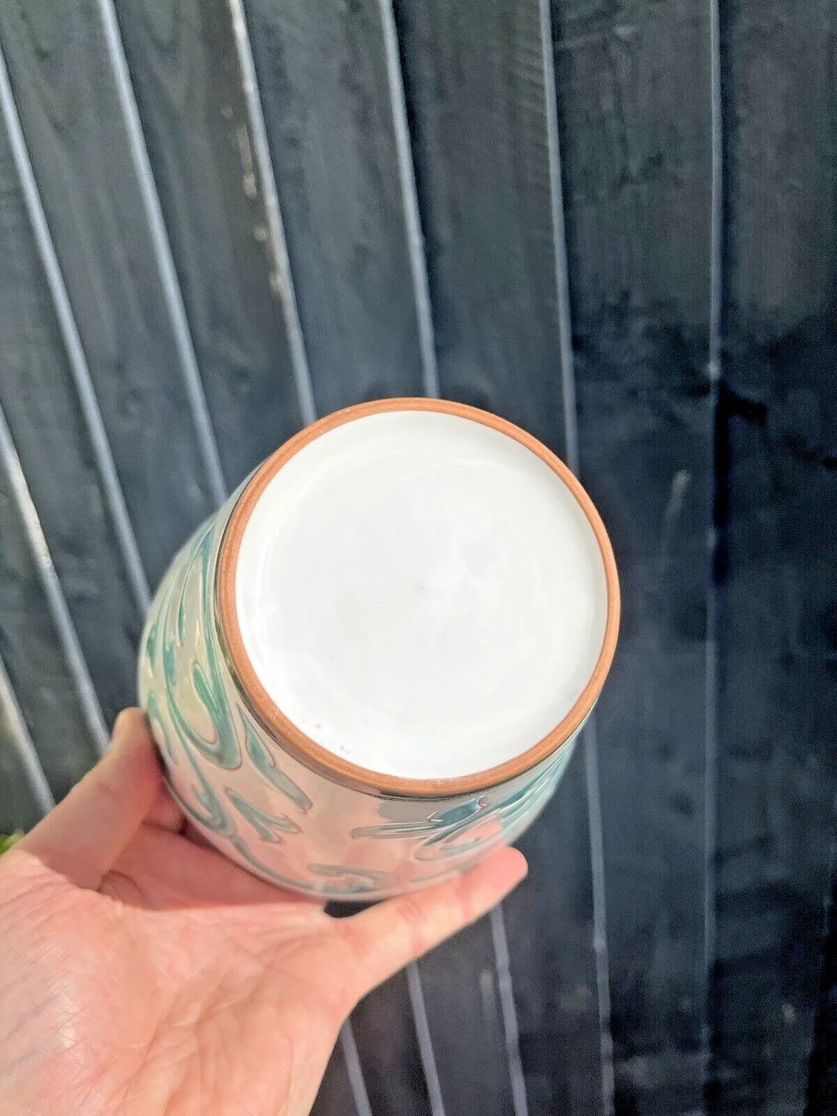 Home Decor Mid Century 60's 70's Italian Pottery White Turquoise Abstract Leaf Plant Pot photo