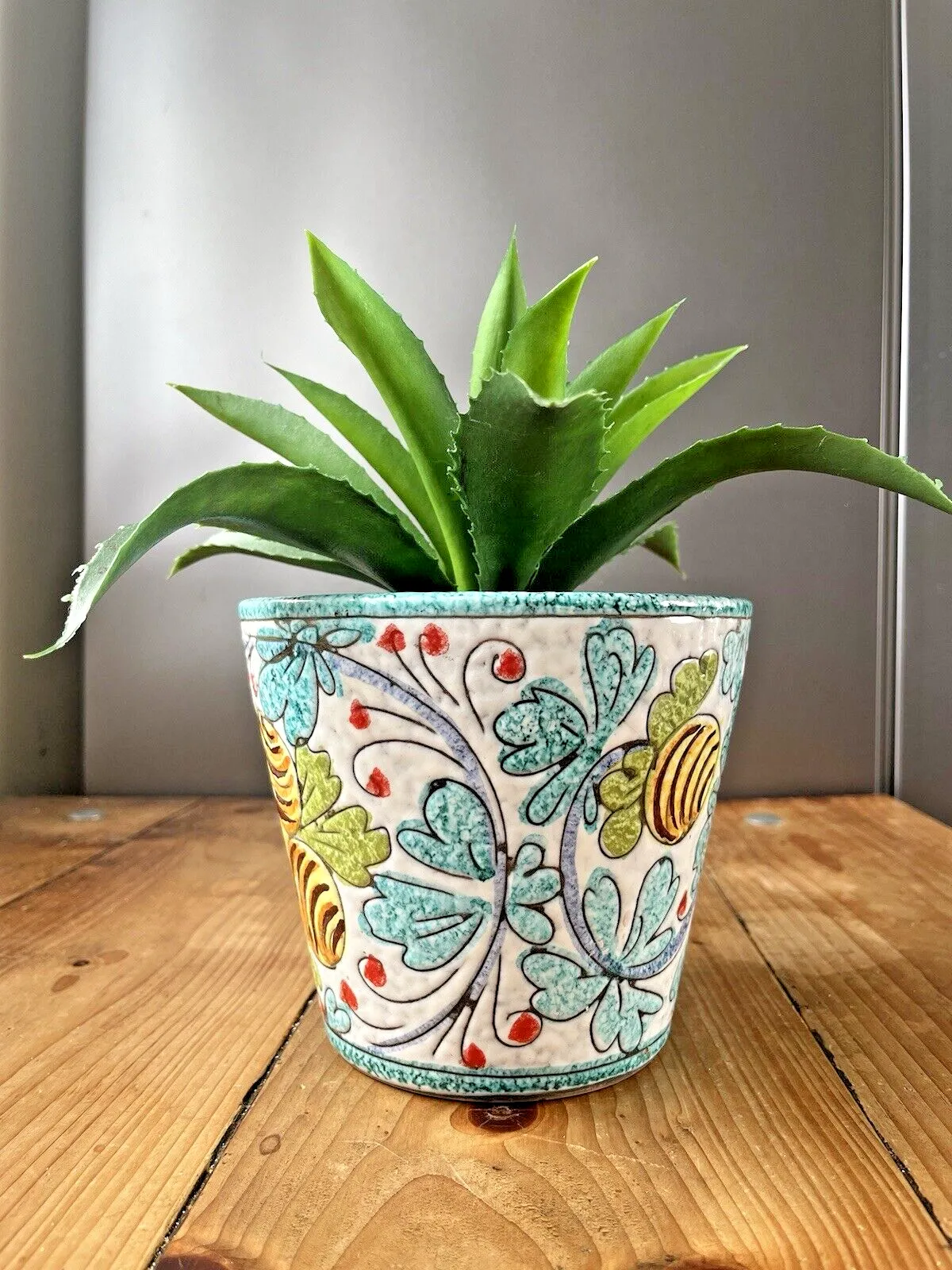 Mid Century Italian Floral Leaf Lemons Planter Plant Pot 60's Turquoise Fratelli photo 50.0