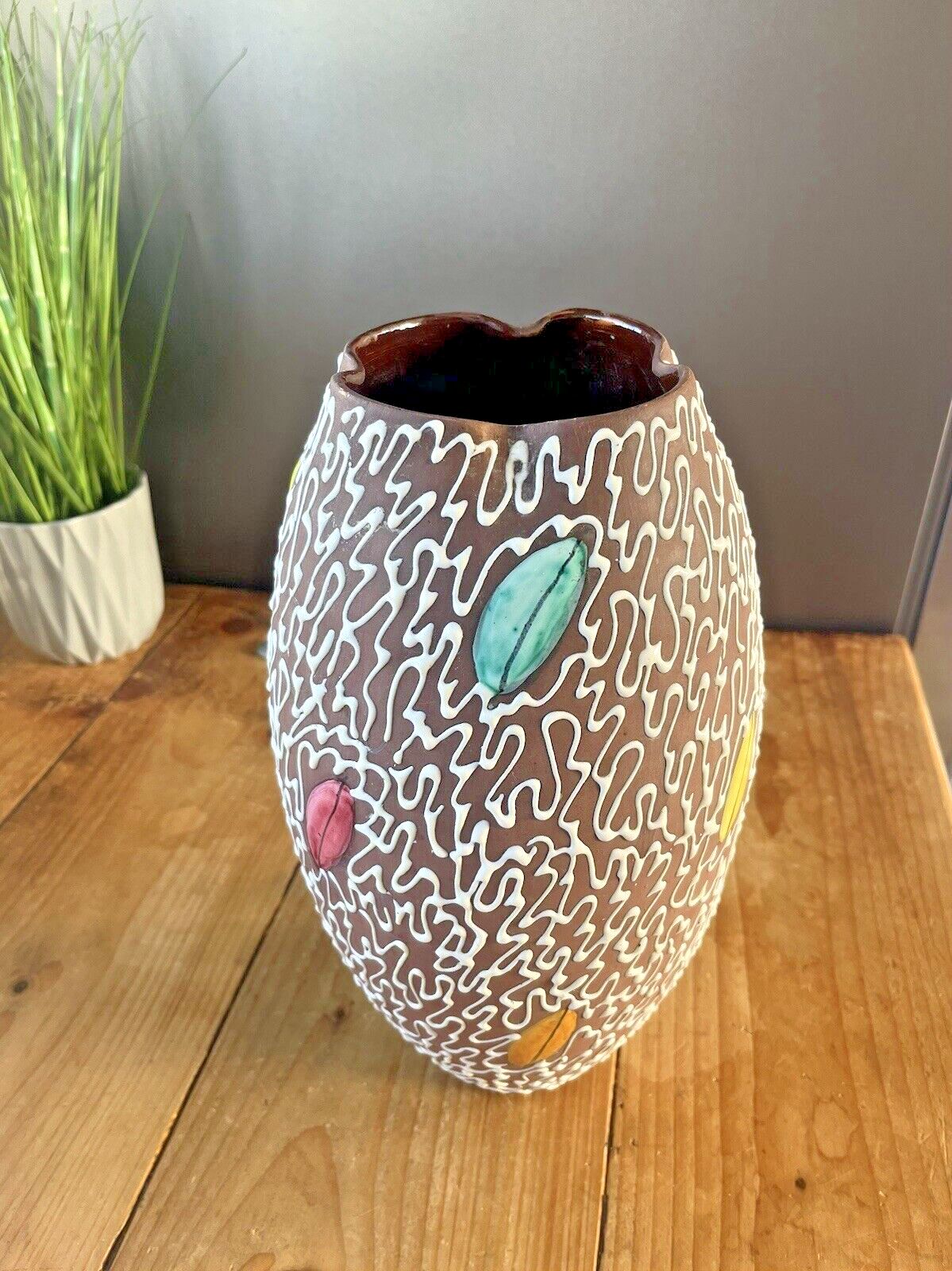 photo vinterior 50's Italian Pottery Squiggle Vase Multicoloured Abstract Fratelli Fanciullacci