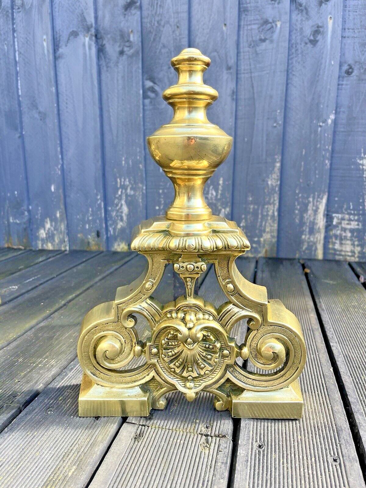 photo furniture Pair Of Grand Antique Brass Rococo Country House Fireside Fire Dogs Andirons