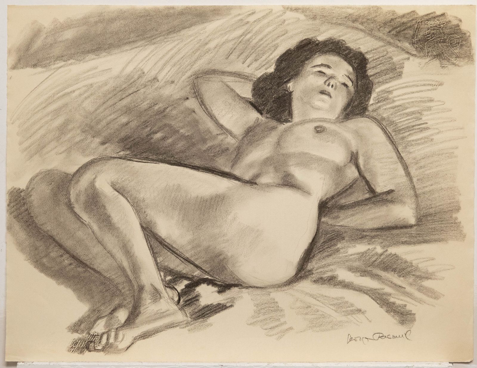 Georges Pacouil (1903 1996) Mid 20th Century Charcoal Drawing, Nude On Bed photo furniture