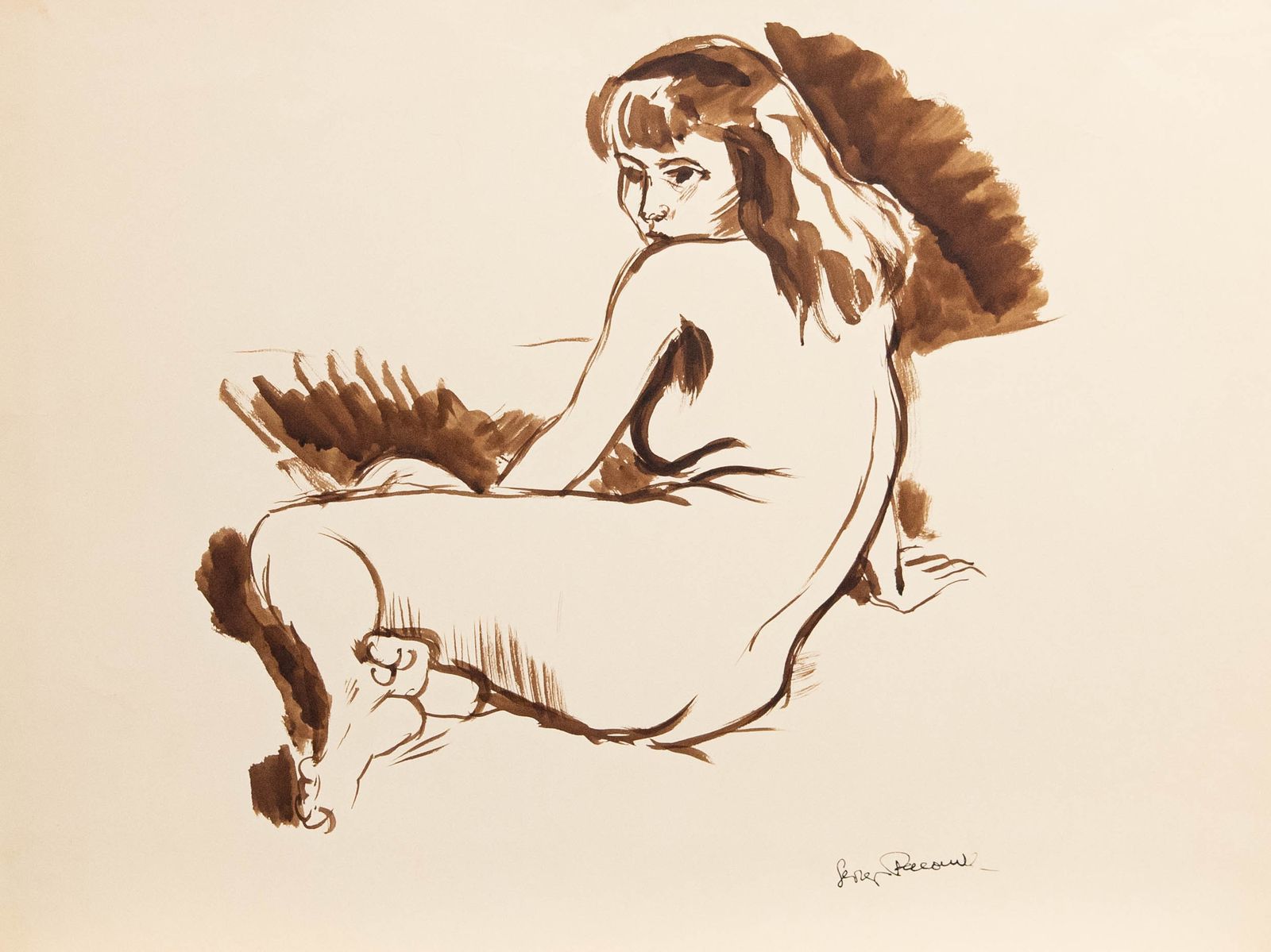 Georges Pacouil (1903 1996) Mid 20th Century India Ink, Over The Shoulder