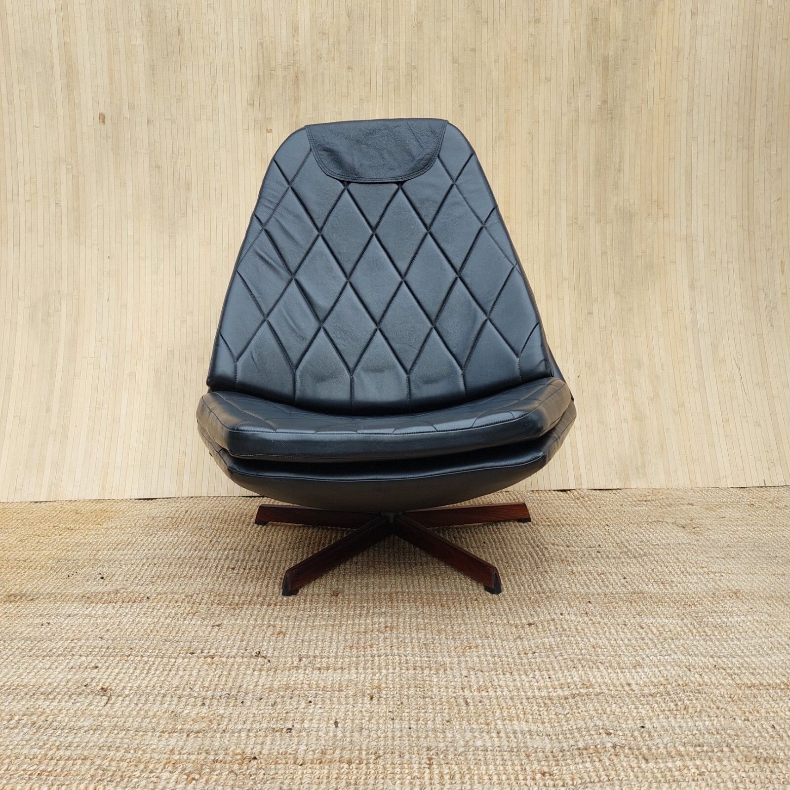 Fab Vintage 1970s Danish Madsen & Schubell Swivel Recliner Chair Black Leather photo Furniture
