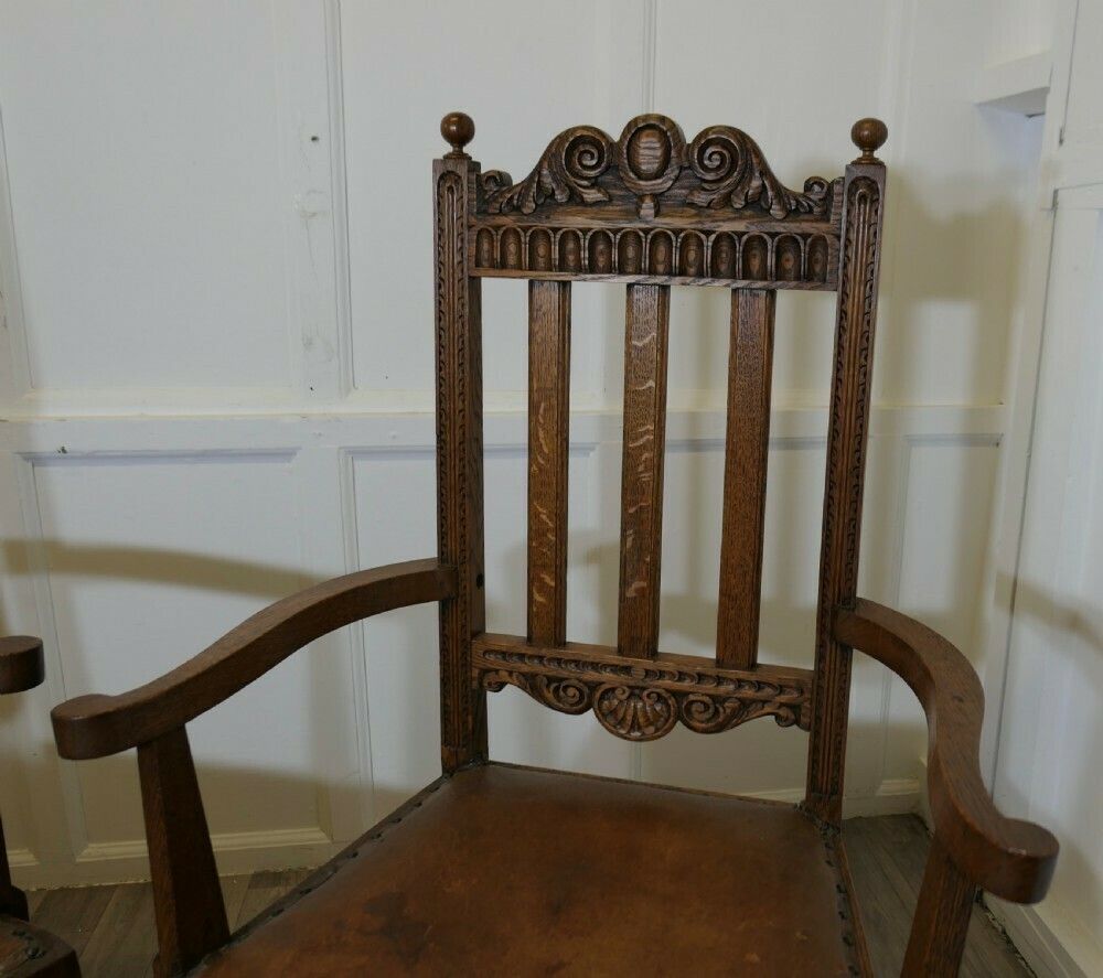 Pair Of Excellent Quality Arts And Crafts Carved Oak Carver Chairs photo 1080.0