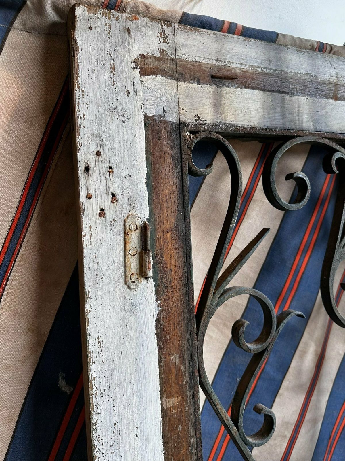 Parisian Entrance Hardwood Door W/ Original Iron Grills C.1900 photo for sale
