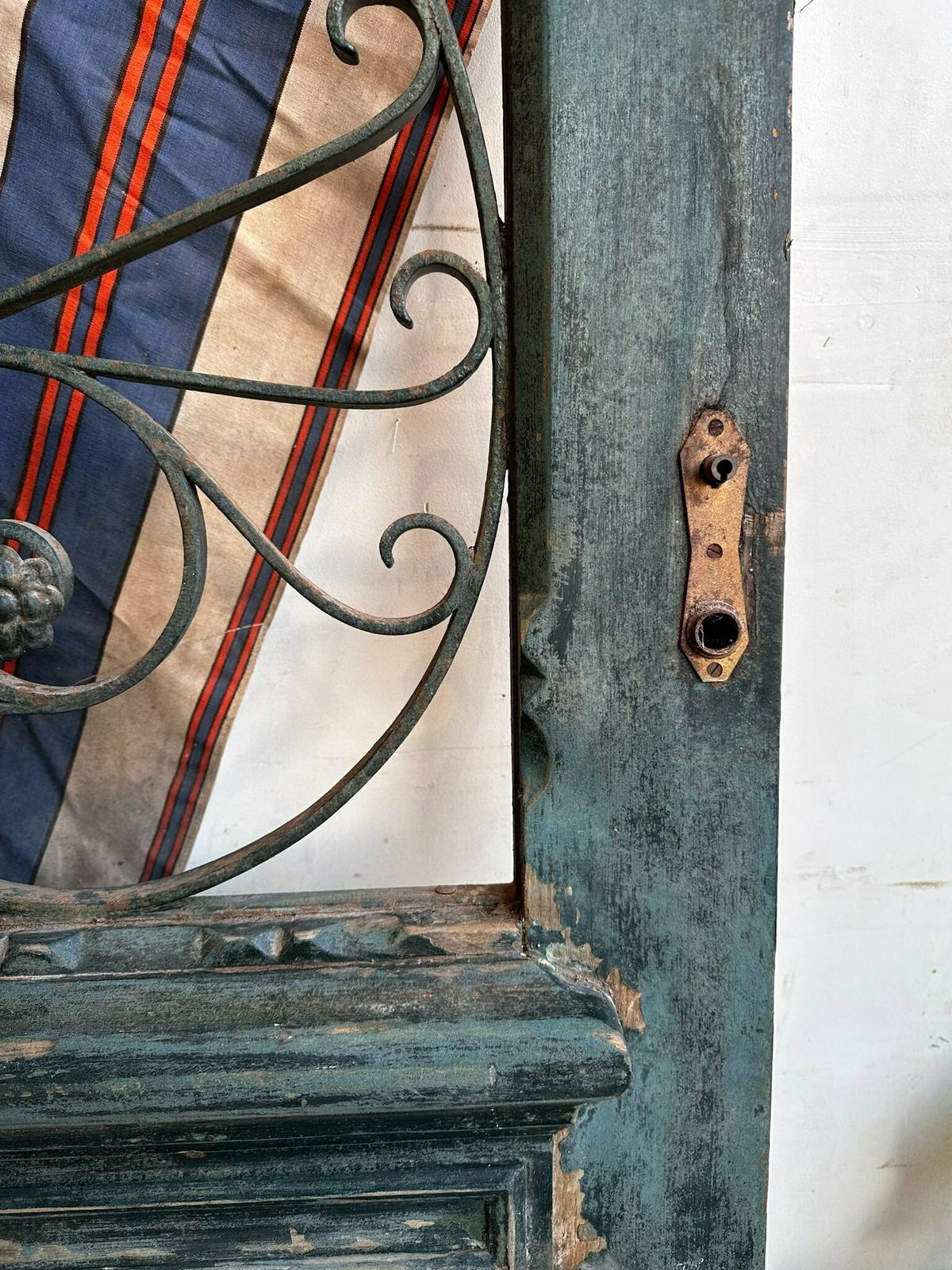 Parisian Entrance Hardwood Door W/ Original Iron Grills C.1900 photo vintage