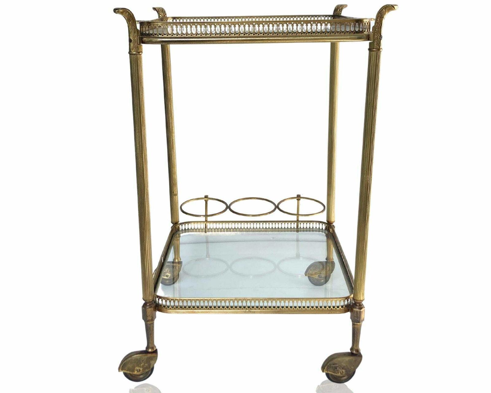 Brass Bar Cart | Removable Tray | 3pcs Bottle Holder