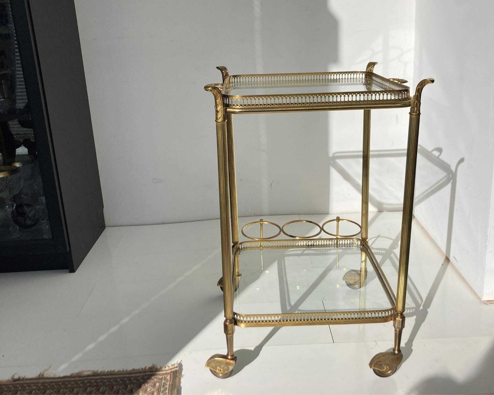 photo for sale Brass Bar Cart | Removable Tray | 3pcs Bottle Holder