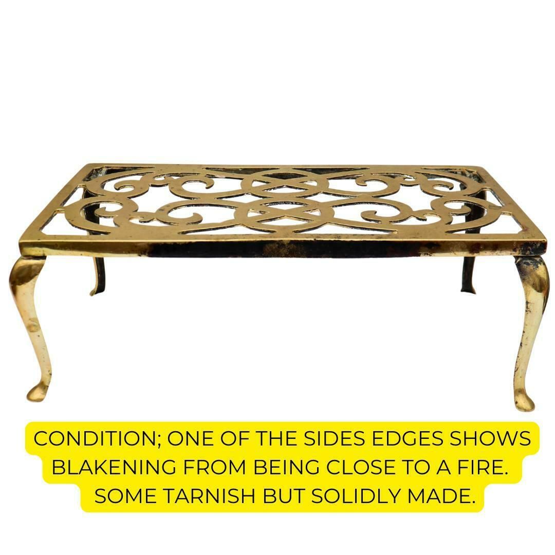 Large 16'' Antique Brass Fireplace Trivet, Victorian Brass Foot Stool, English Brass Plant Stand photo Furniture