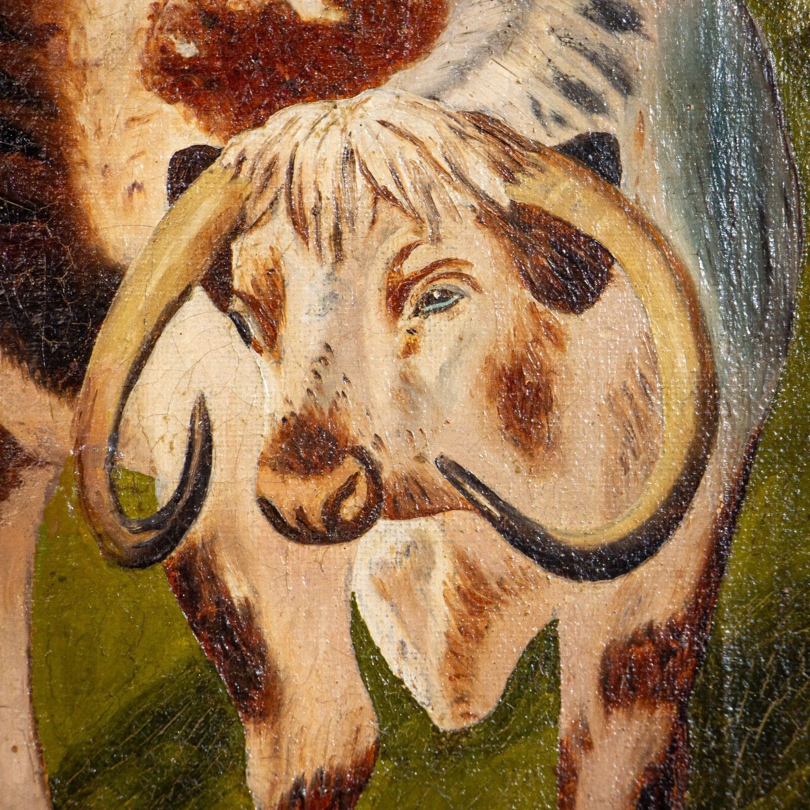 19th Century Oil On Canvas Painting Of Cattle photo vinterior