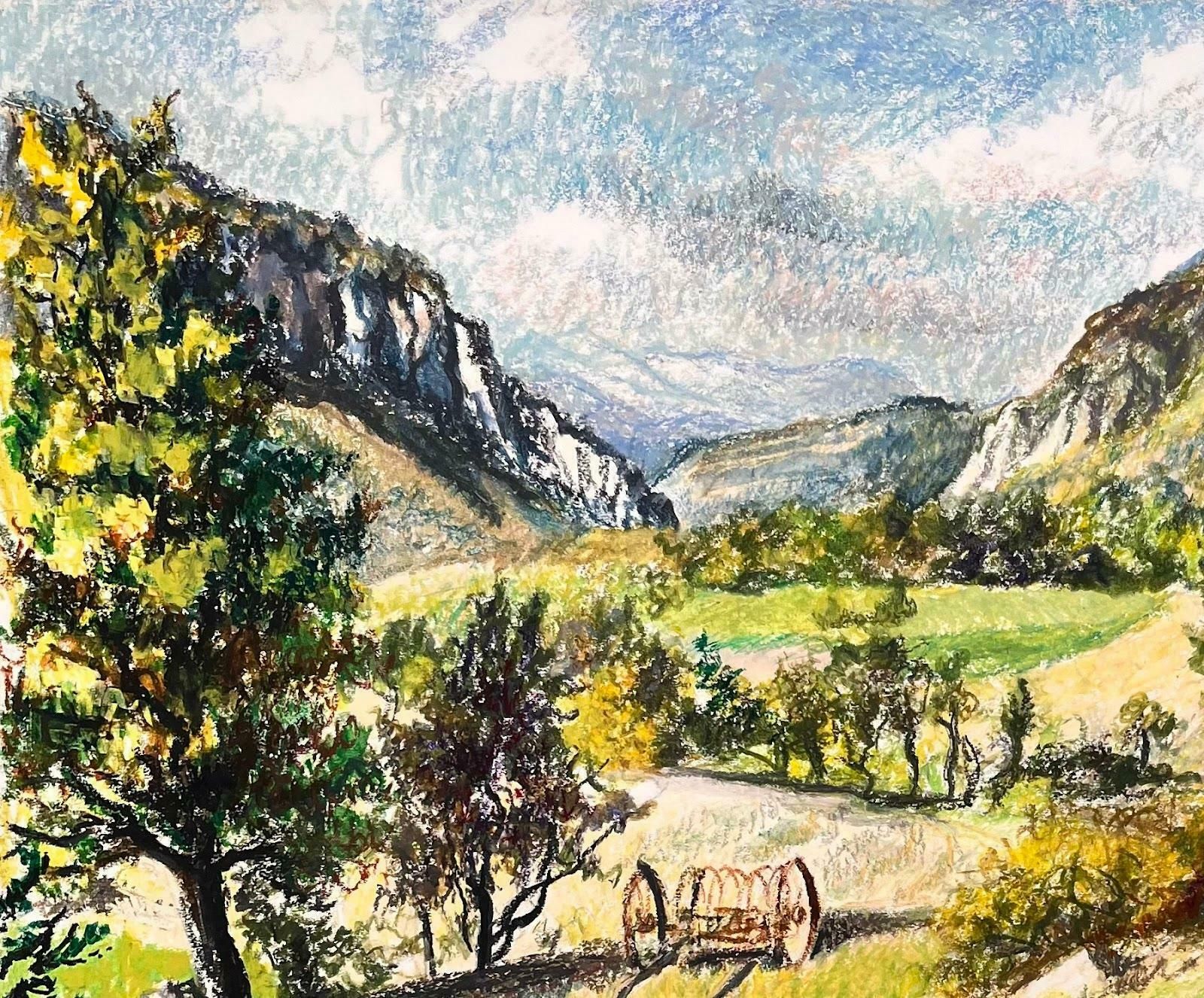 Josine Vignonmid Century French Original Painting Of A Mountainous Countryside Landscape1950's photo for sale
