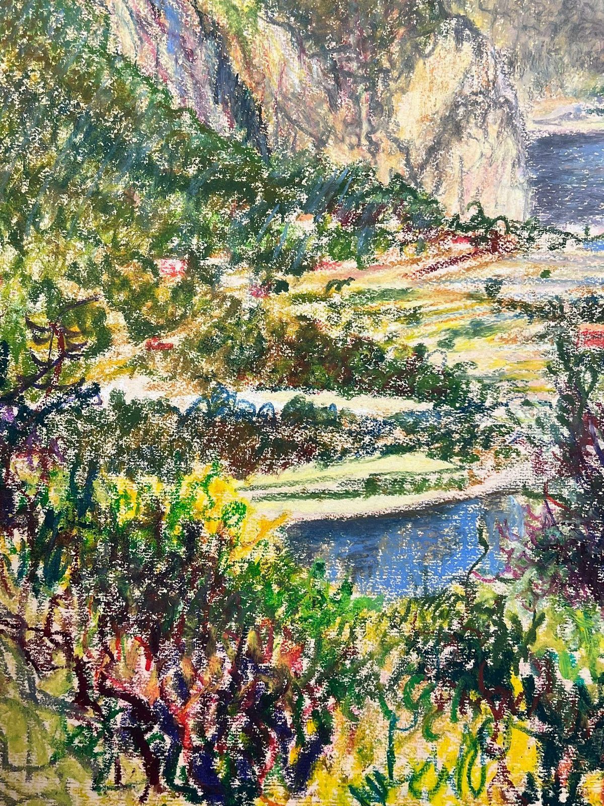 Josine Vignonlarge 1970's French Impressionist Pastel Figure In Côte D'azur Nice Landscape1977 photo for sale