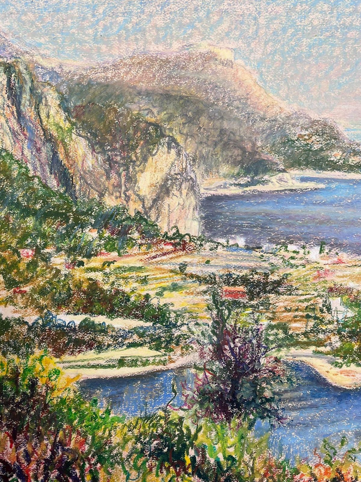 Josine Vignonlarge 1970's French Impressionist Pastel Figure In Côte D'azur Nice Landscape1977 photo 875.0