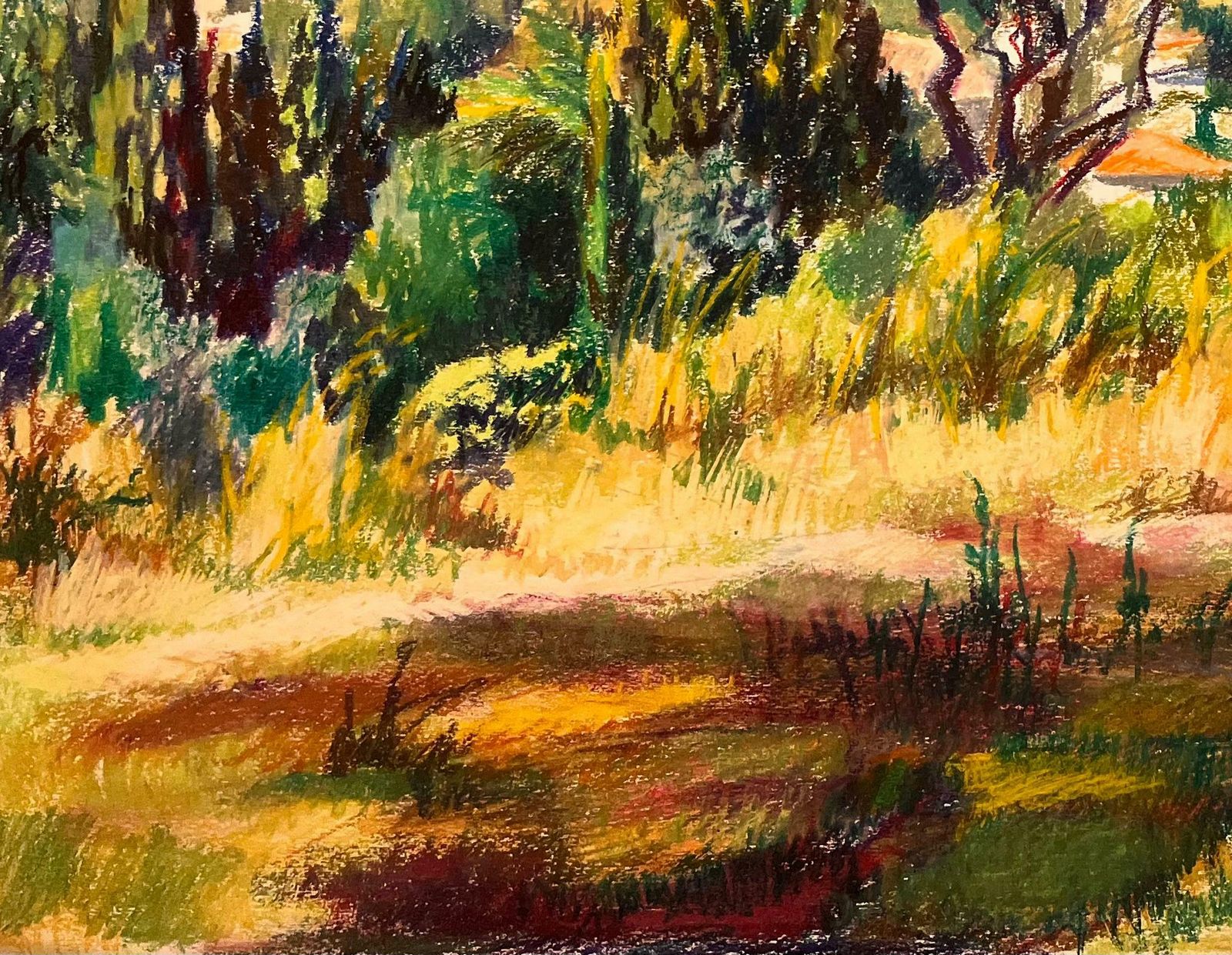 Josine Vignonmid Century French Original Pastel Drawing Of Hilltop View Overlooking Village1950's photo 891.0