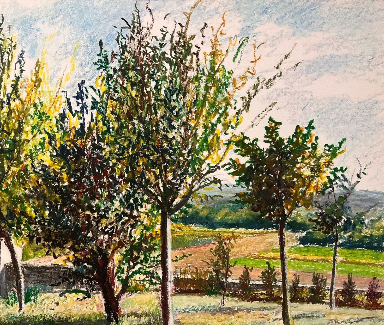 Josine Vignonmid Century French Original Pastel Drawing Sunlit Landscape With Iron Gate1950's photo Art