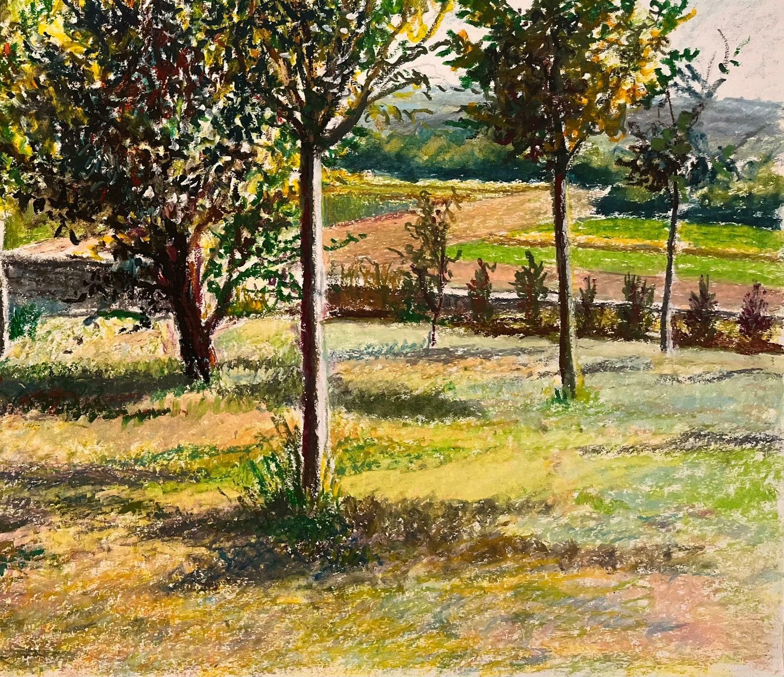 Josine Vignonmid Century French Original Pastel Drawing Sunlit Landscape With Iron Gate1950's photo 675.0