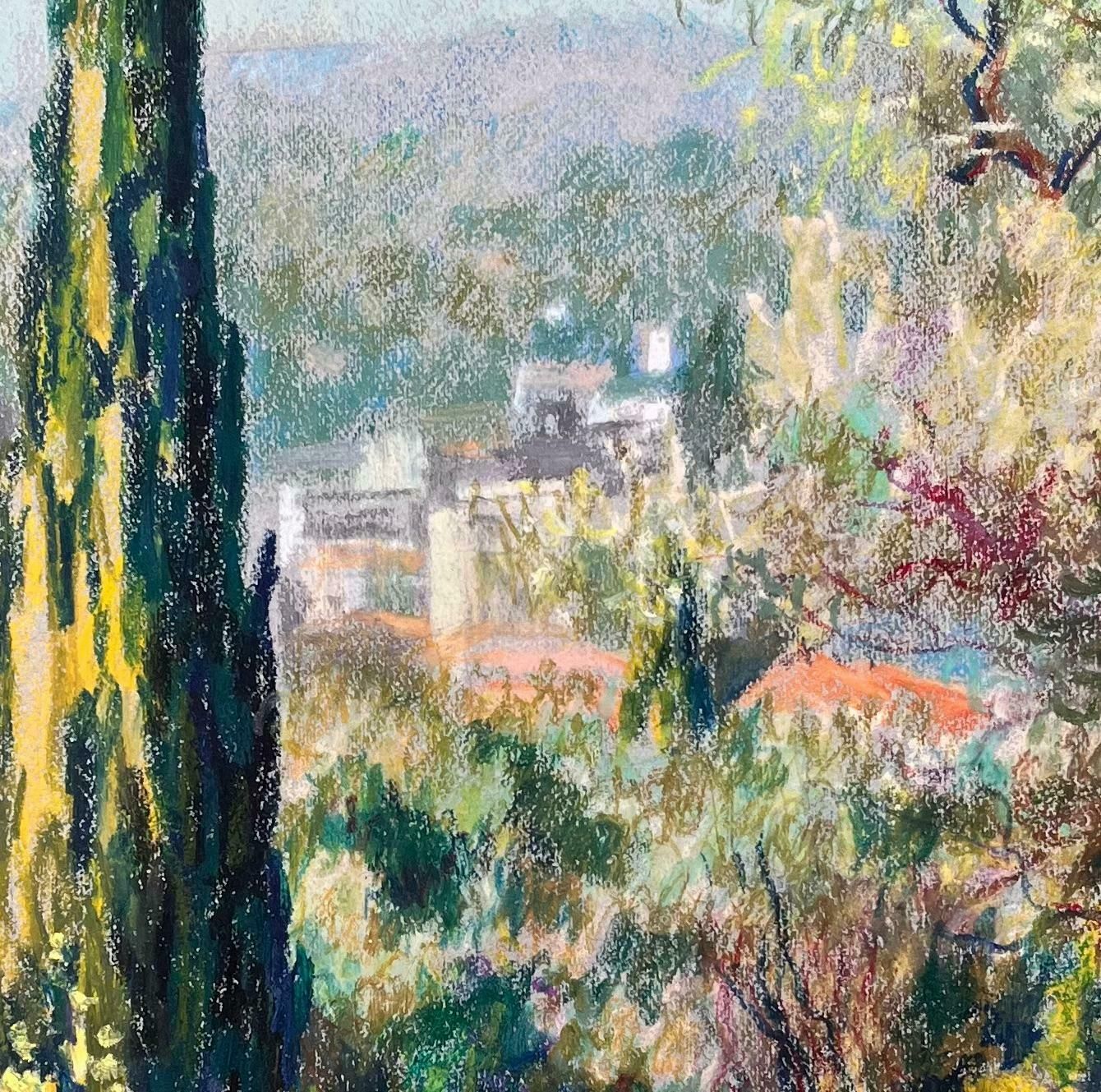 Josine Vignonsunny Provence Landscape With Cypress And Olive Trees Vibrant Pastel Drawing1950's photo vinterior